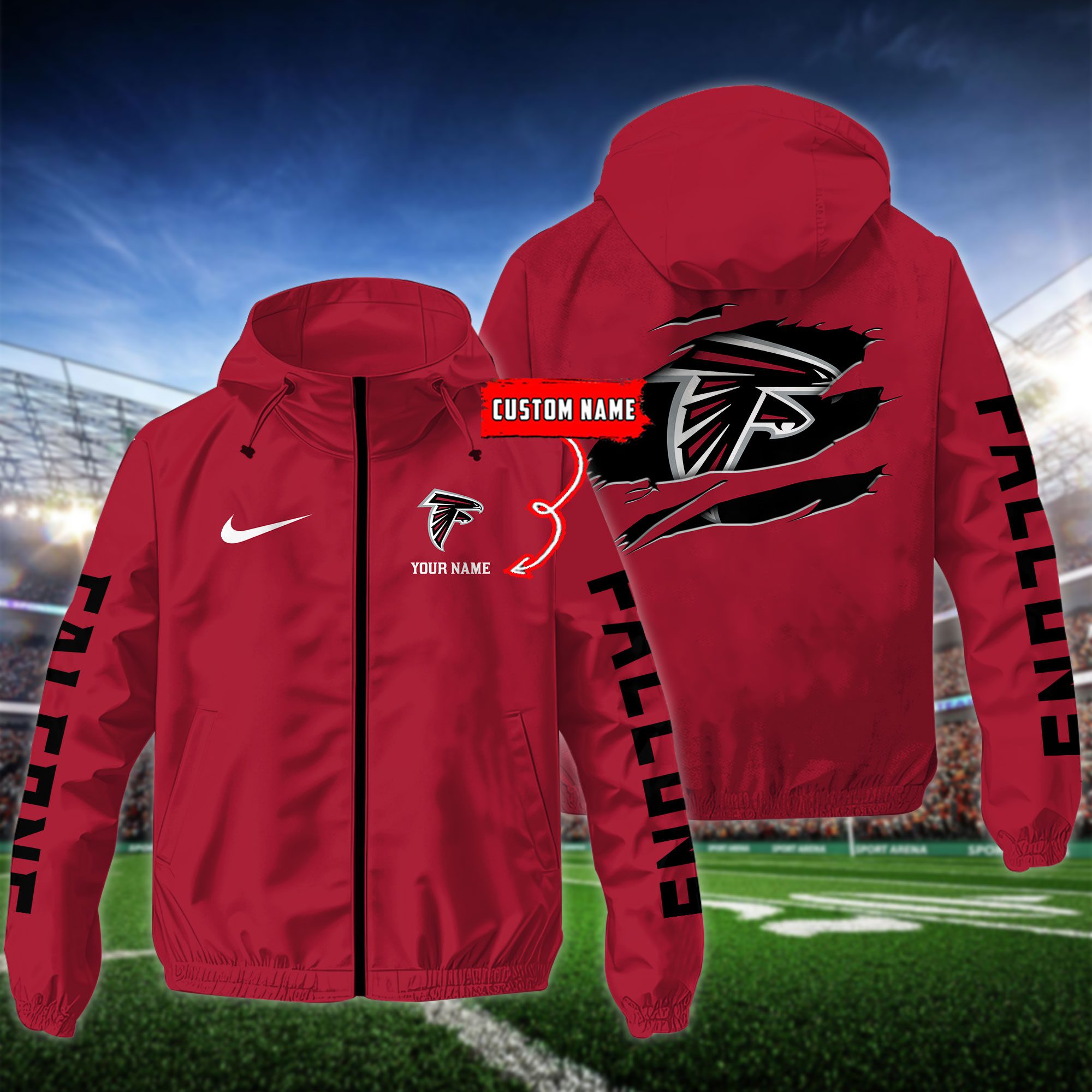 Atlanta Falcons NFL Windbreaker Outdoor Jacket Custom Name