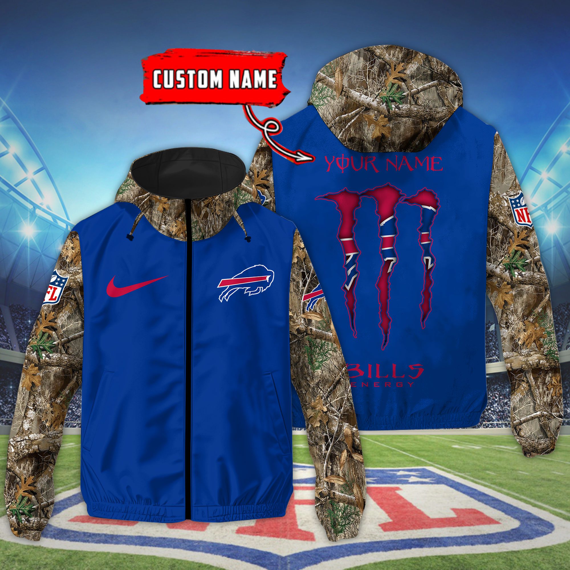 Buffalo Bills NFL Windbreaker Outdoor Camo Jacket Custom Name