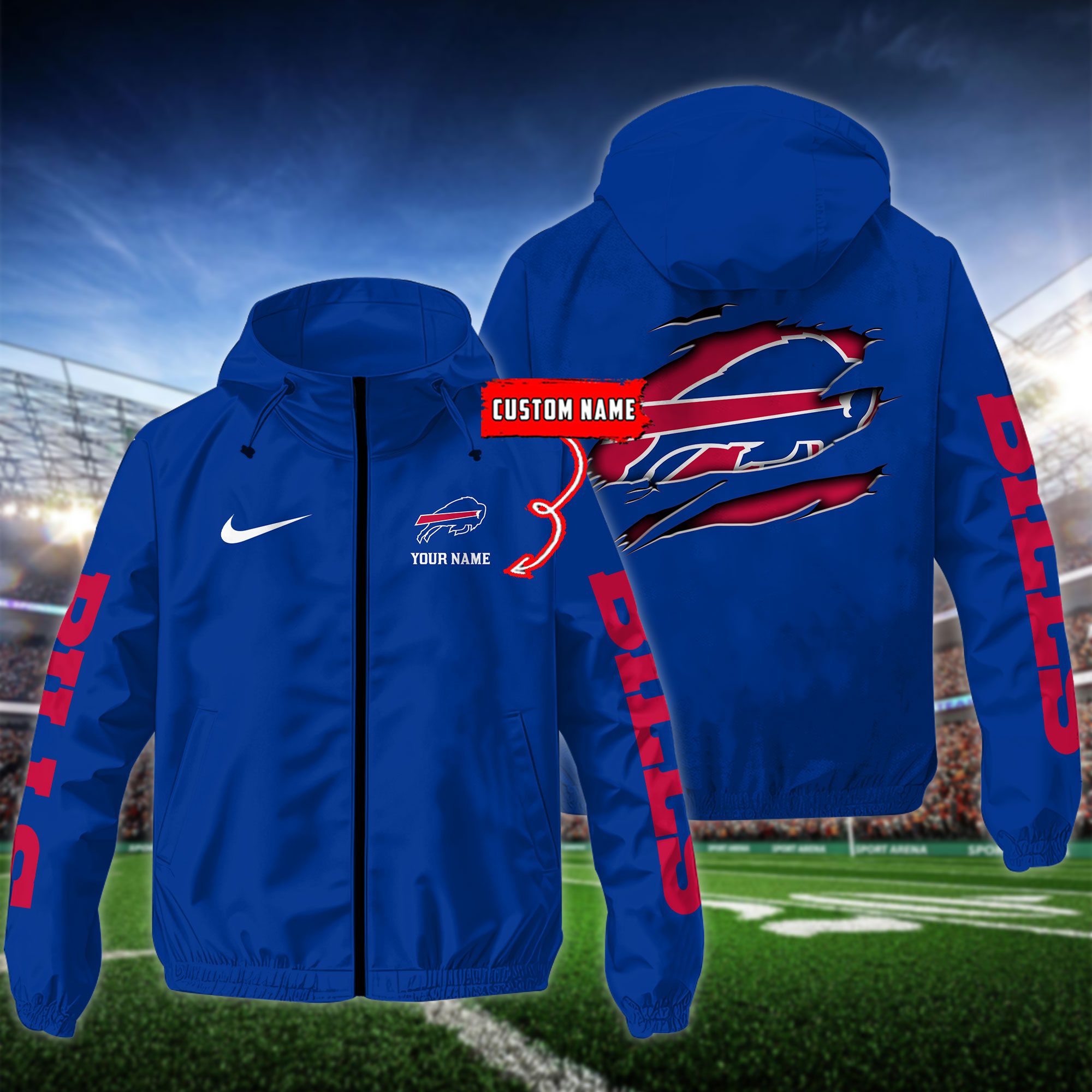 Buffalo Bills NFL Windbreaker Outdoor Jacket Custom Name