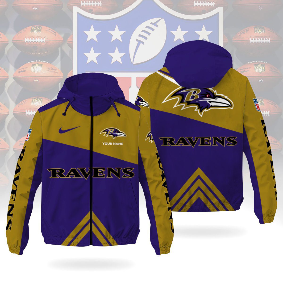 Baltimore Ravens NFL Custom Windbreaker Outdoor Jacket Sport Fan Gift