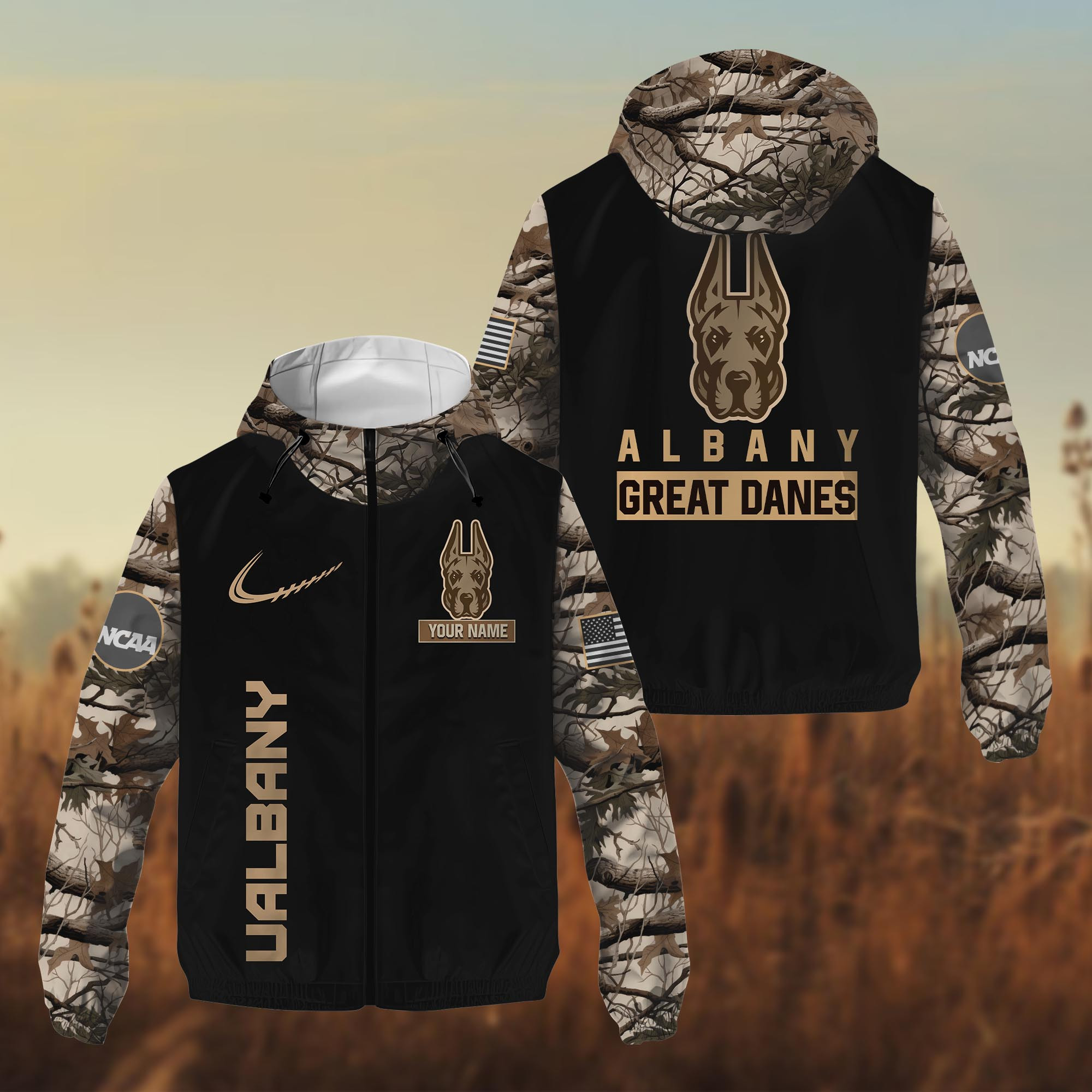Albany Great Danes Hunting Camo Windbreaker Jacket