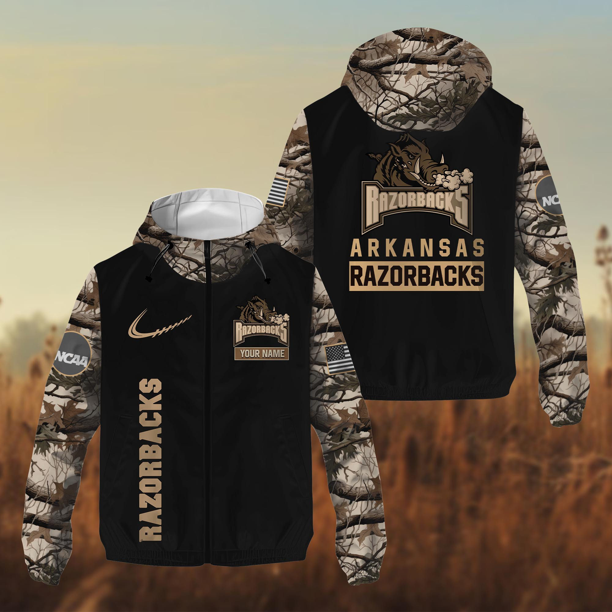 Arkansas Razorbacks Hunting Outdoor Windbreaker Jacket