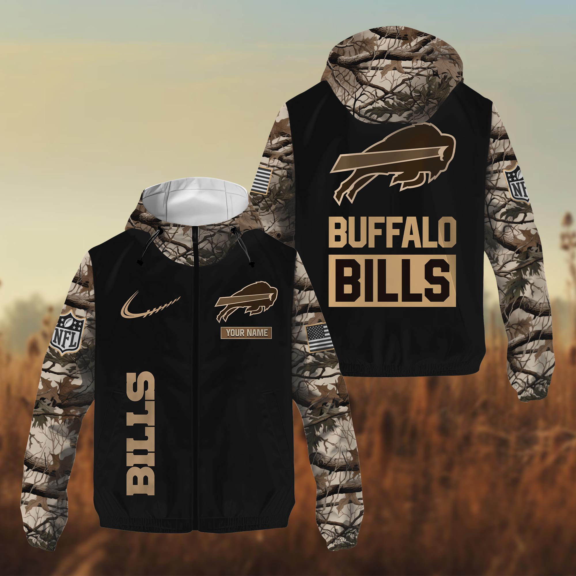 Buffalo Bills Hunting Camo Windbreaker Jacket Black