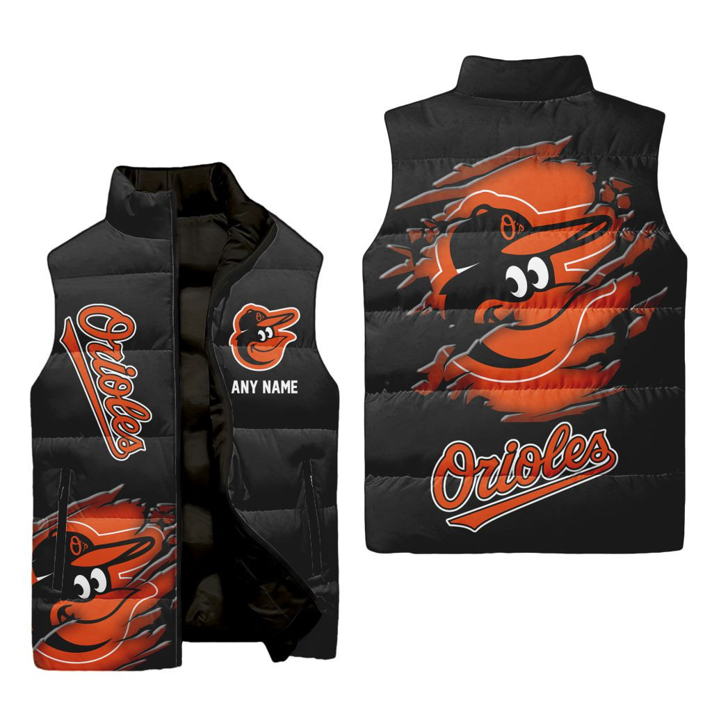 Baltimore Orioles Personalized Name Sleeveless Puffer Jacket