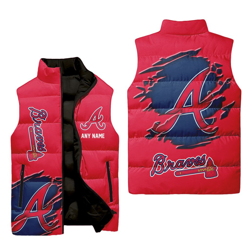 Atlanta Braves Personalized Name Sleeveless Puffer Jacket