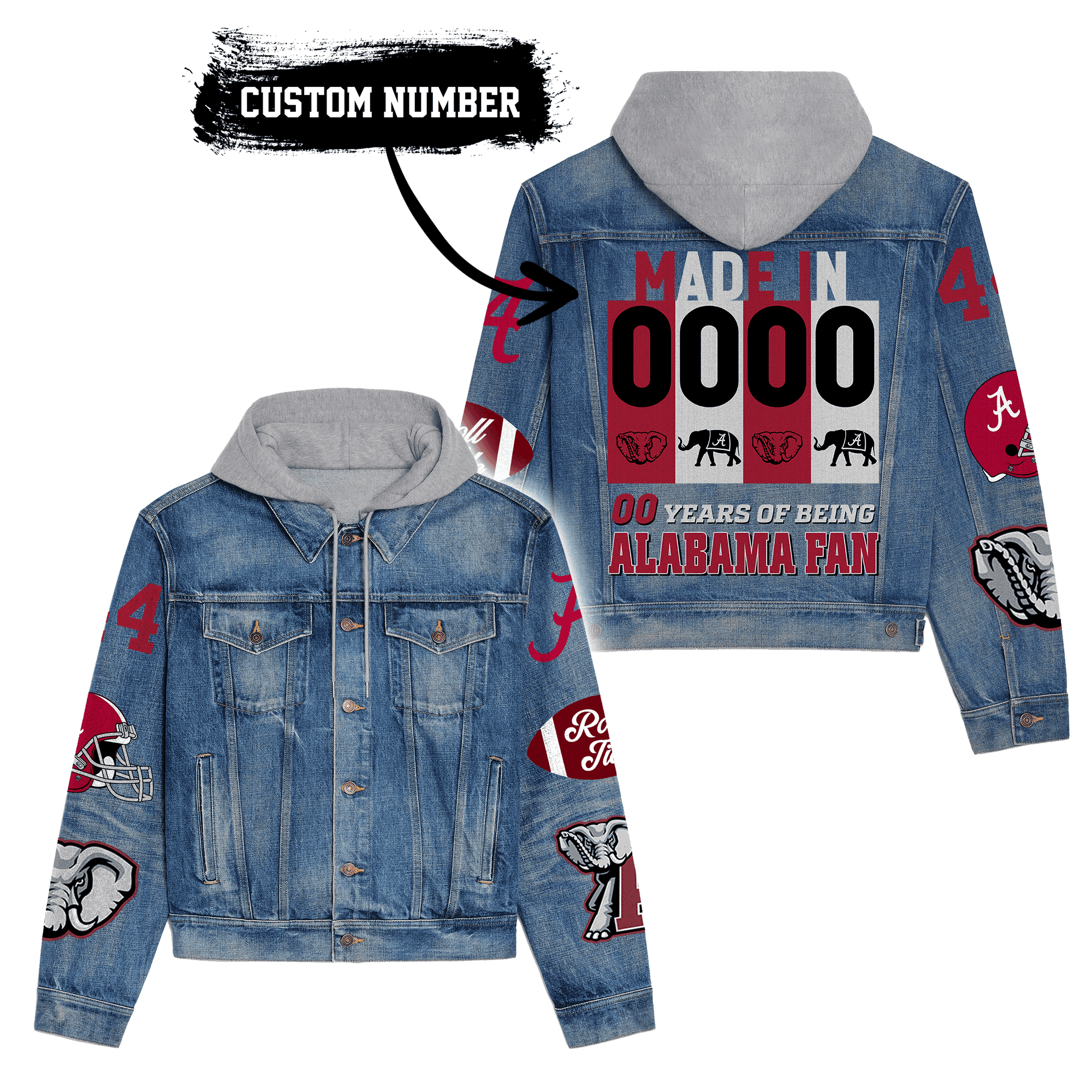 Alabama Crimson Tide Fleece Lined Denim Jacket Cozy Fall Outerwear