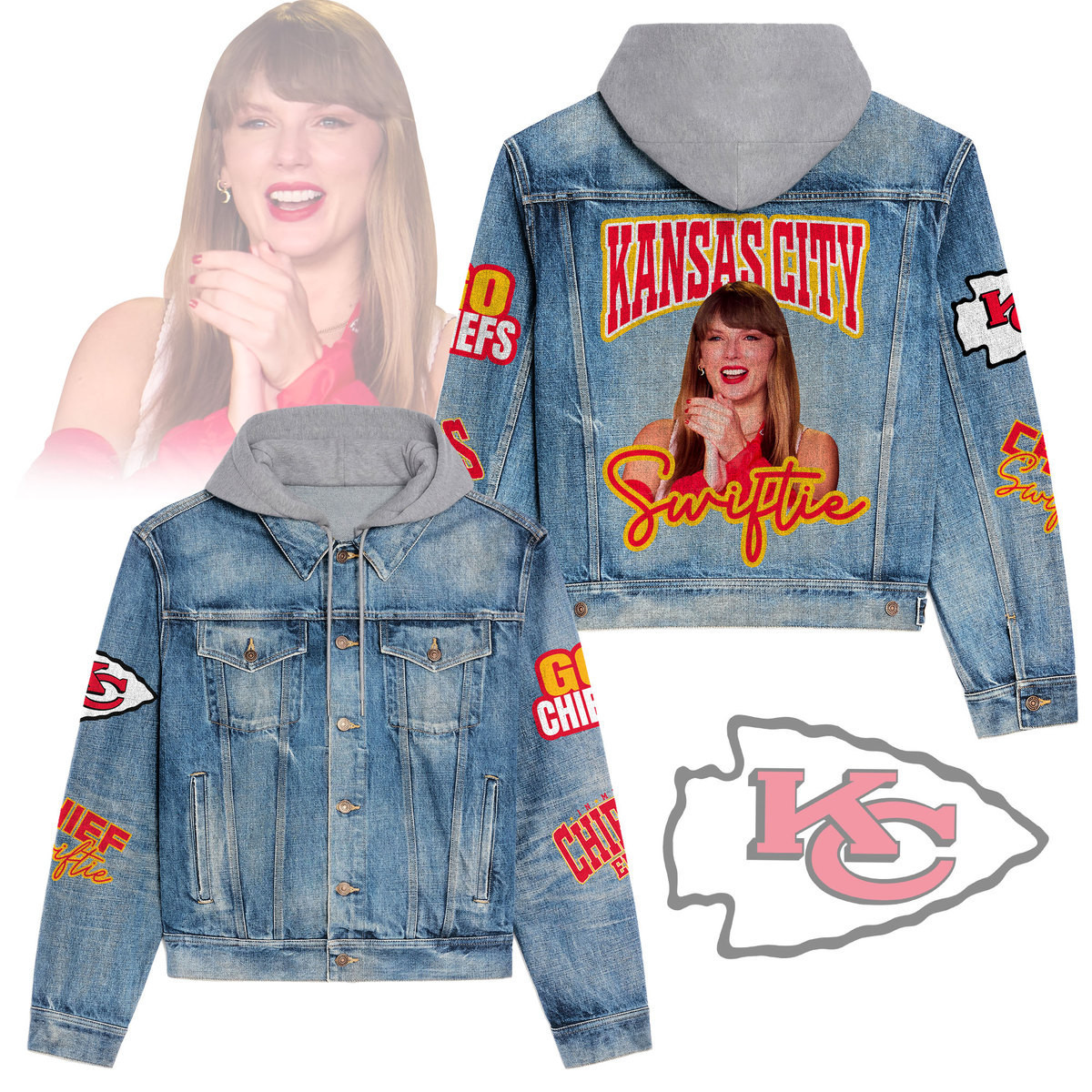 Kansas City Chief X Taylor Swift Premium Hooded Denim Jacket New Collection