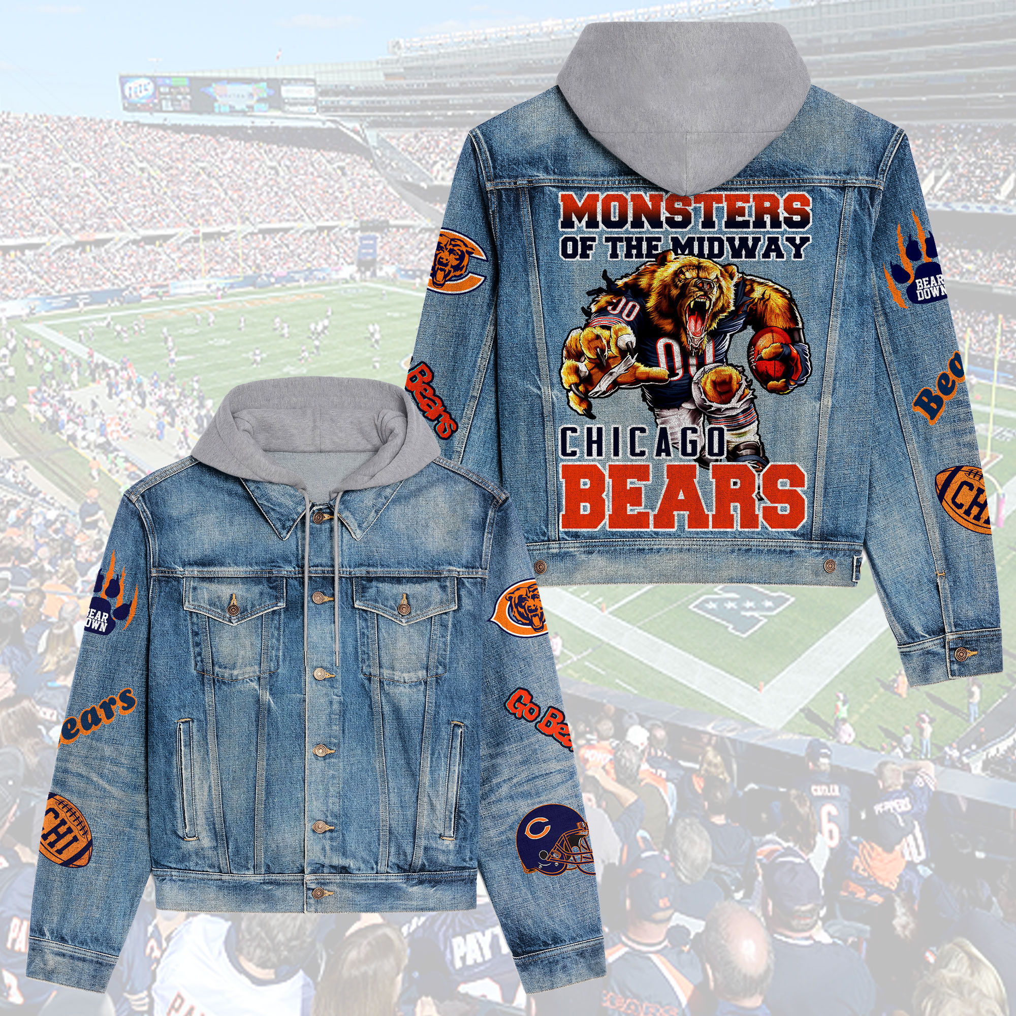 Chicago Bears Premium Hooded Denim Jacket For Men Women Collection Fall And Winter 2025