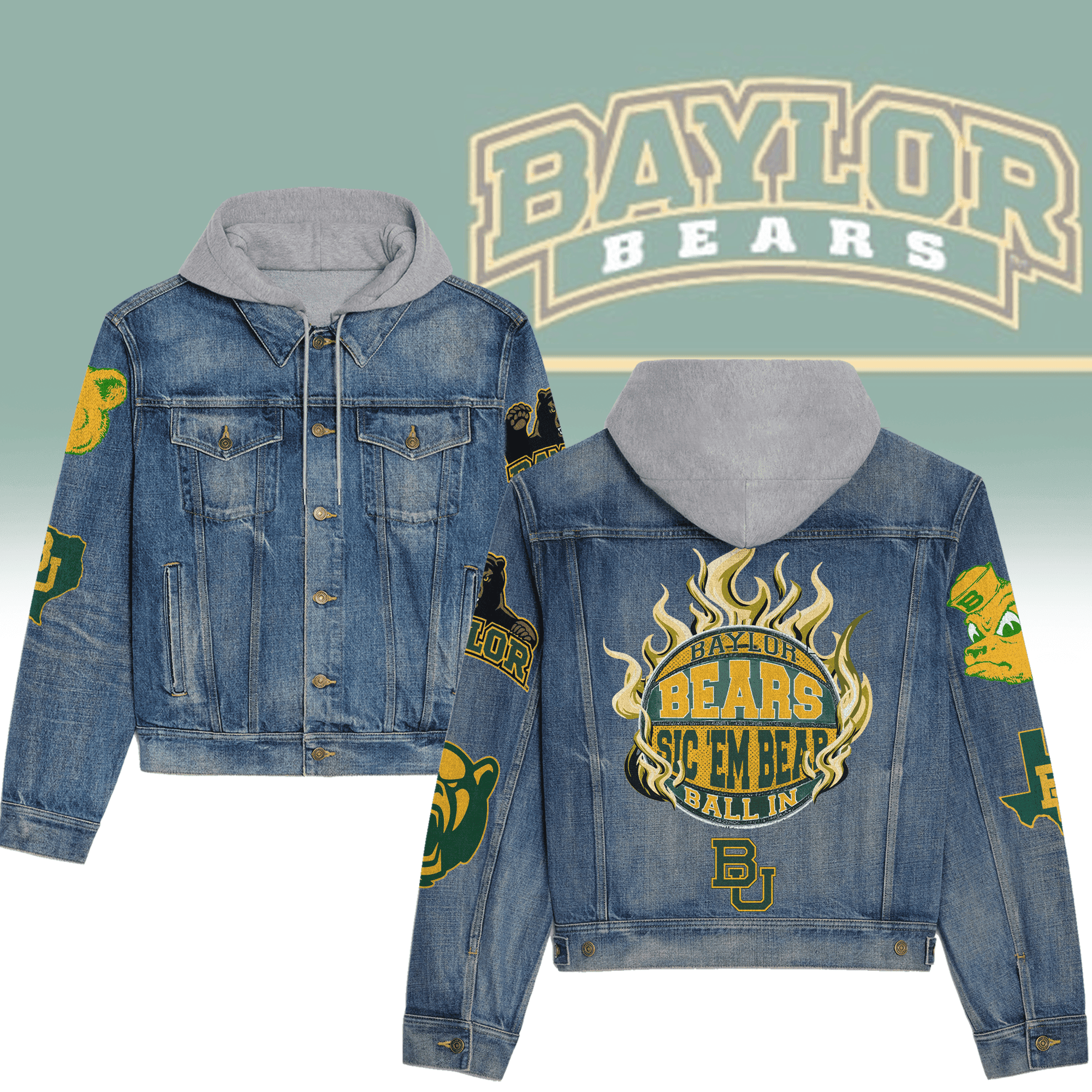 Baylor Bears Premium Hooded Denim Jacket New Collection