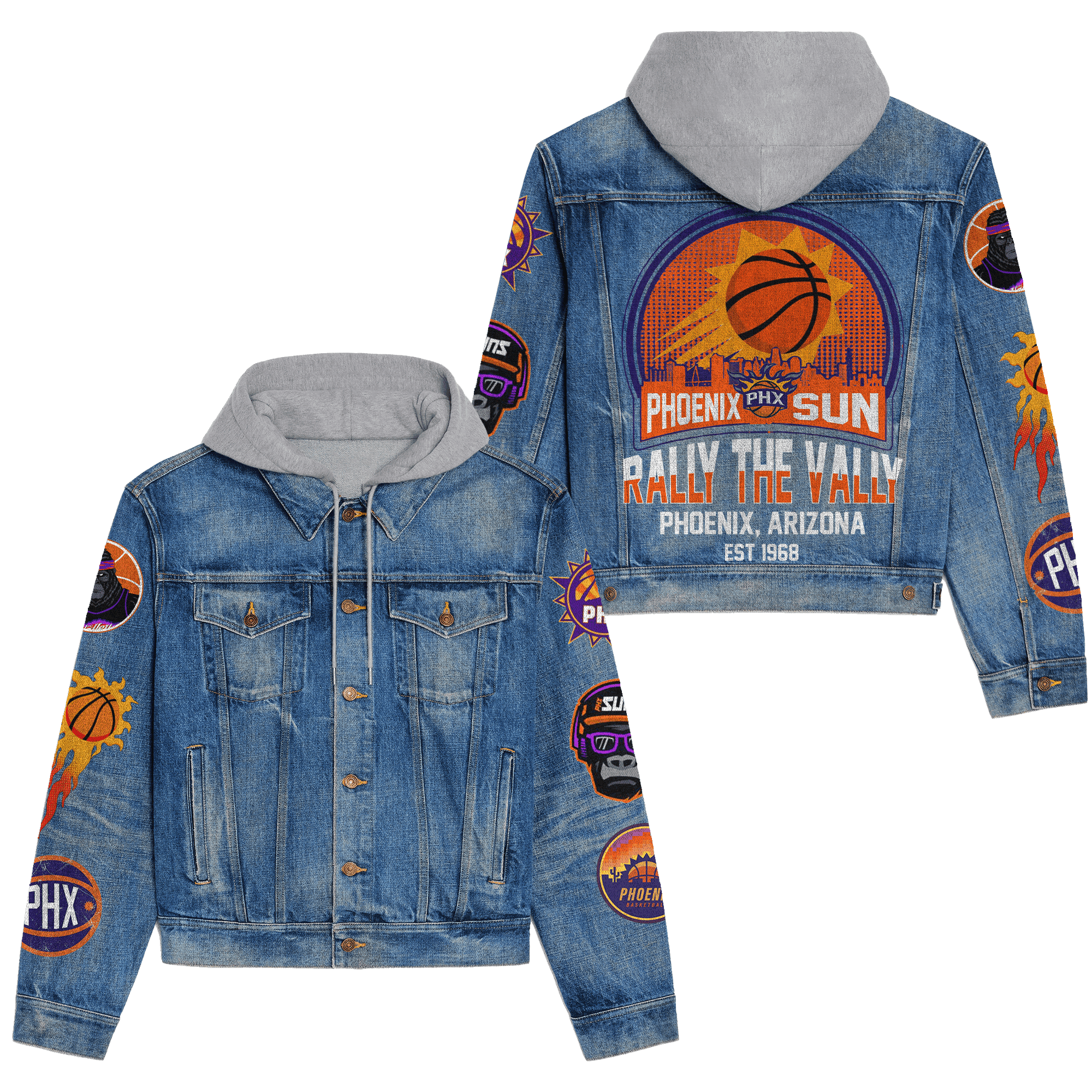 Phoenix Suns Premium Casual Fall Hooded Denim Jackets For Men Women New Collection