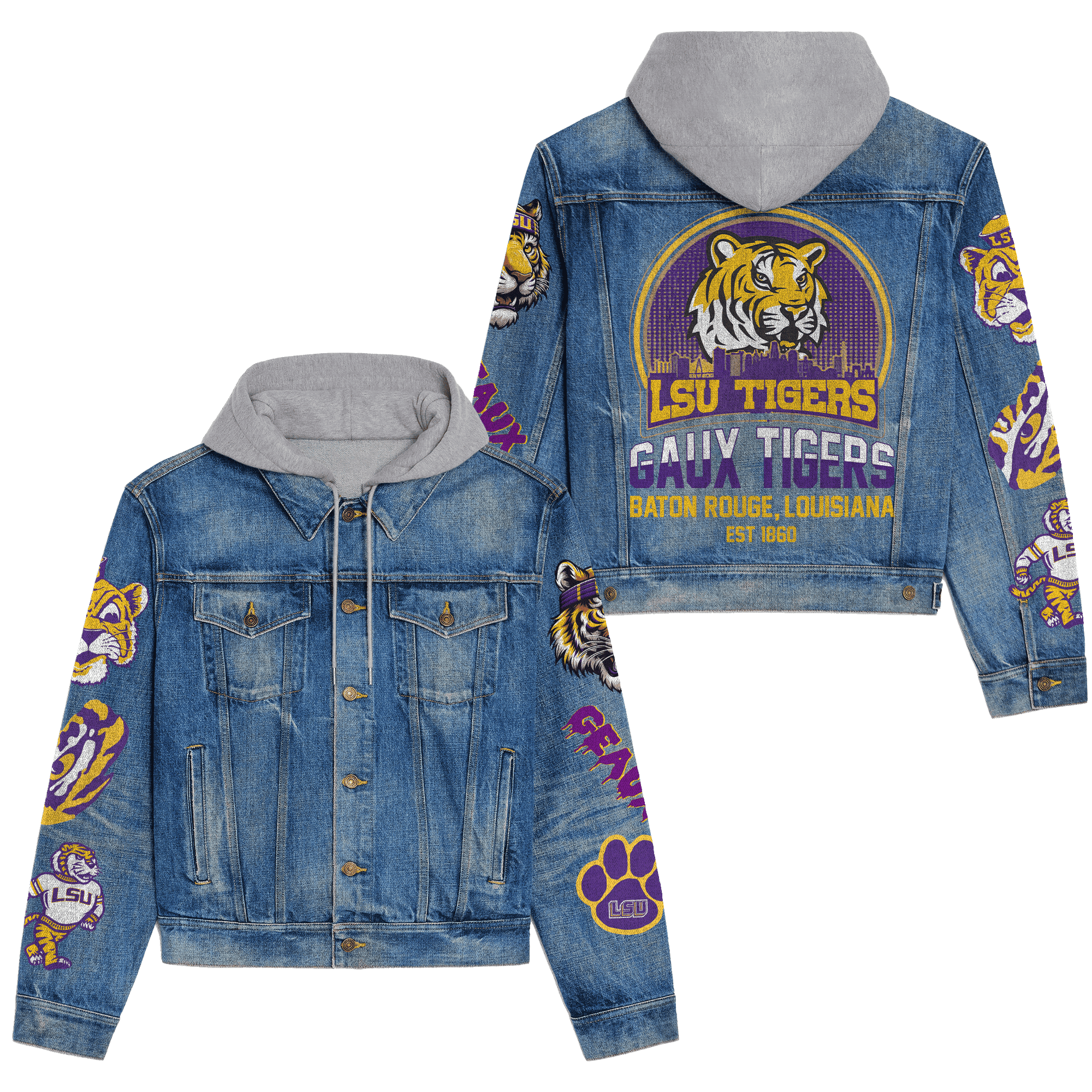 Lsu Tigers Premium Hooded Denim Jacket New Collection