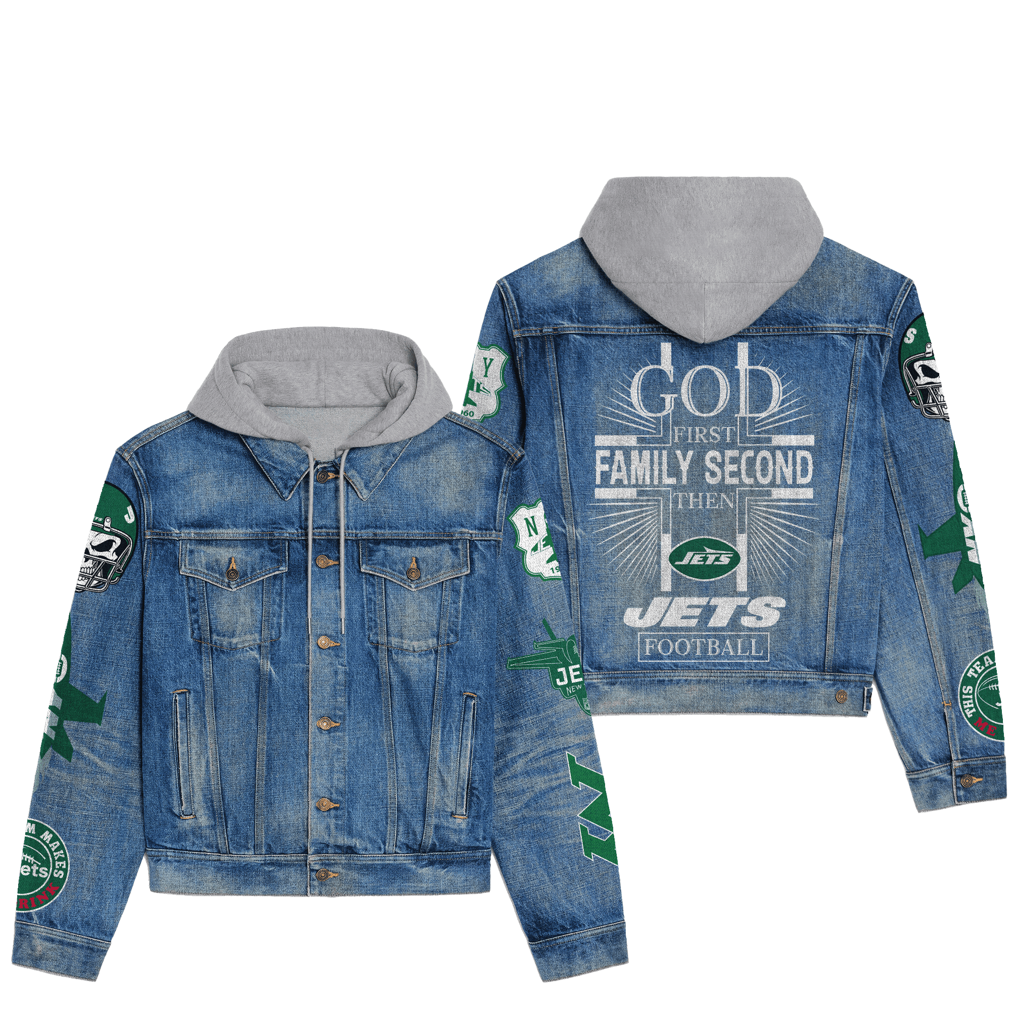 New York Jets Premium Casual Fall Hooded Denim Jackets For Men Women New Collection