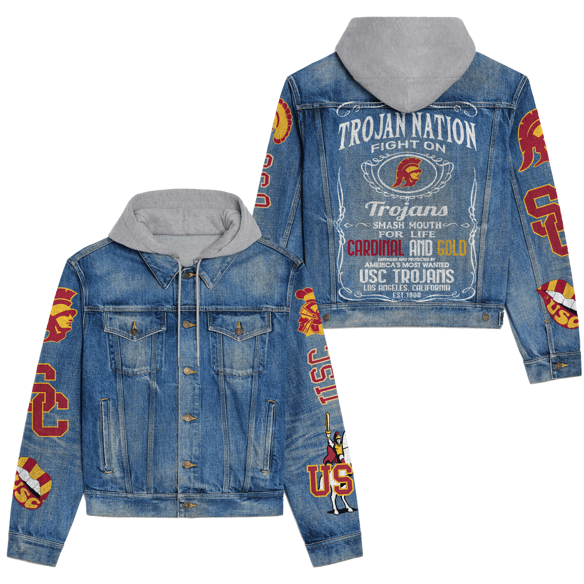 Usc Trojans Premium Hooded Denim Jacket New Collection