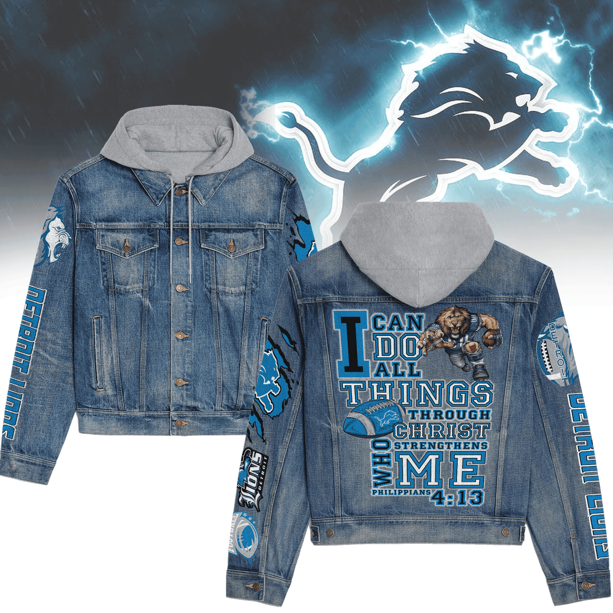 Detroit Lions Premium Fall Fashion Denim Jackets For Men Women Cool Jacket For Fans