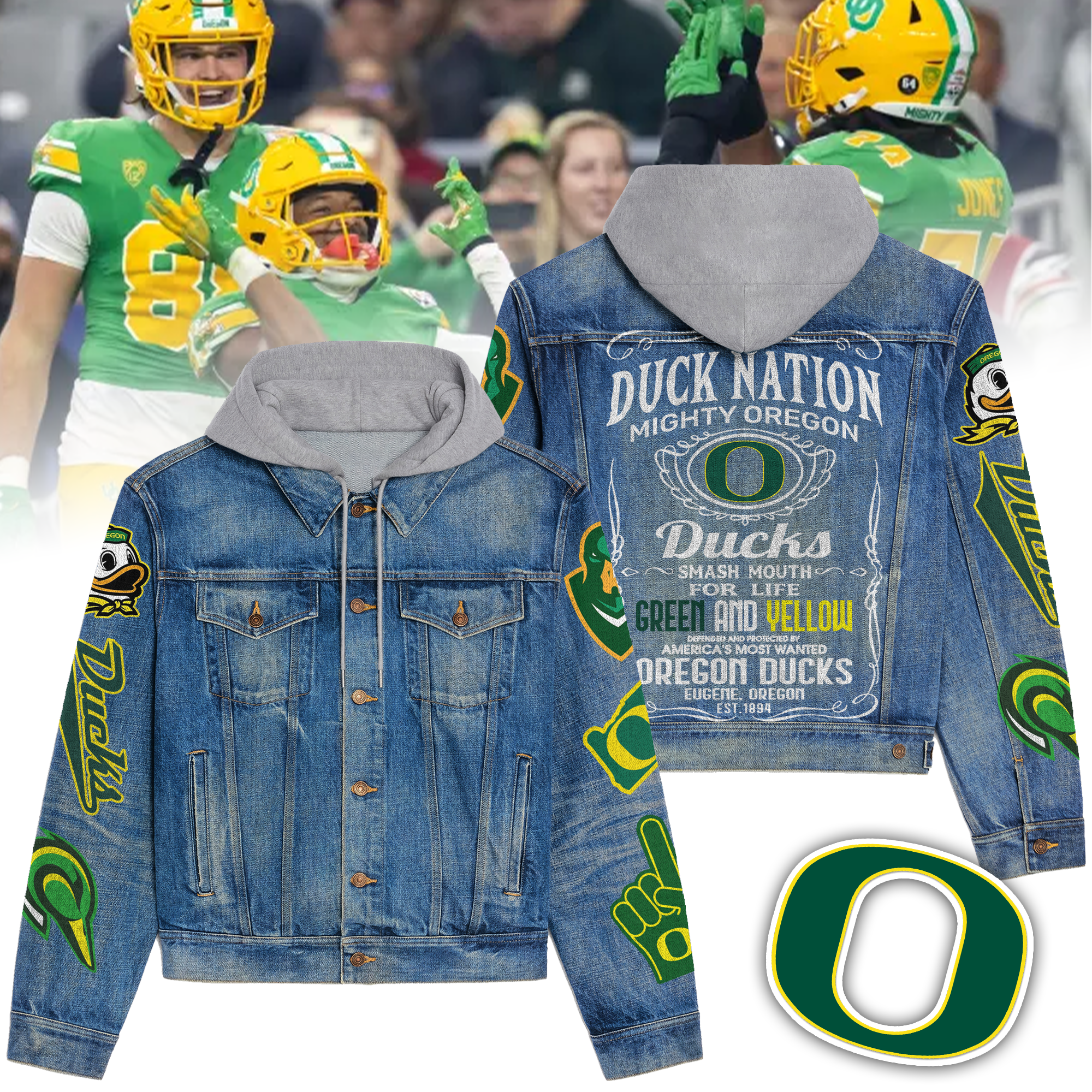 Oregon Ducks Premium Hooded Denim Jacket For Men Women Collection Fall And Winter 2025