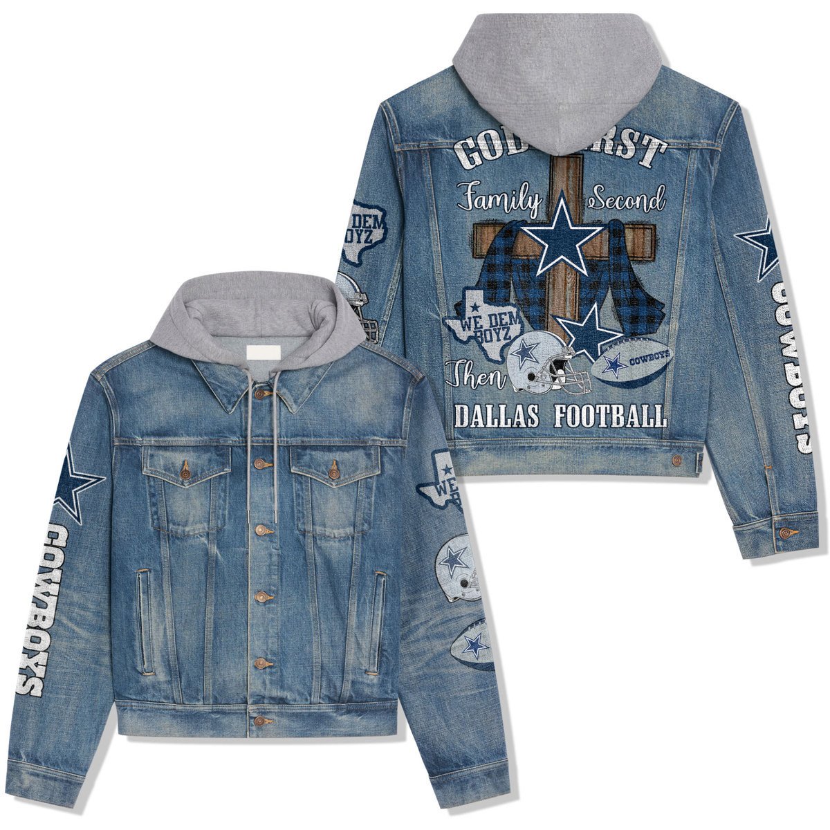 Dallas Cowboys Premium Hooded Denim Jacket For Men Women Collection Fall And Winter 2025