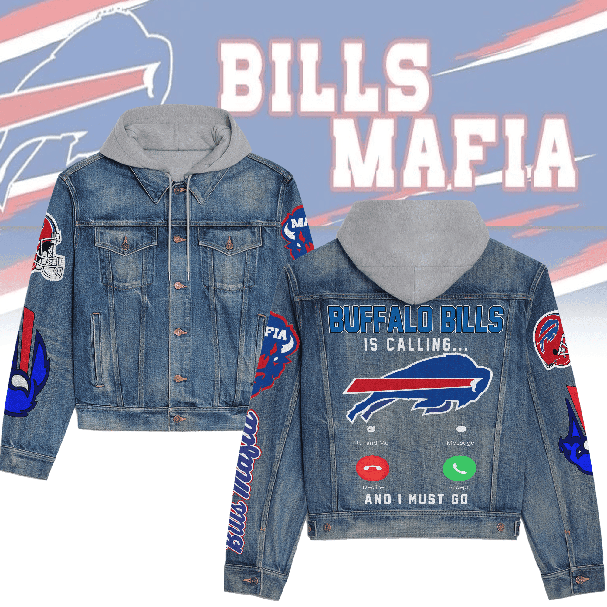 Buffalo Bills Premium Hooded Denim Jacket New Collection