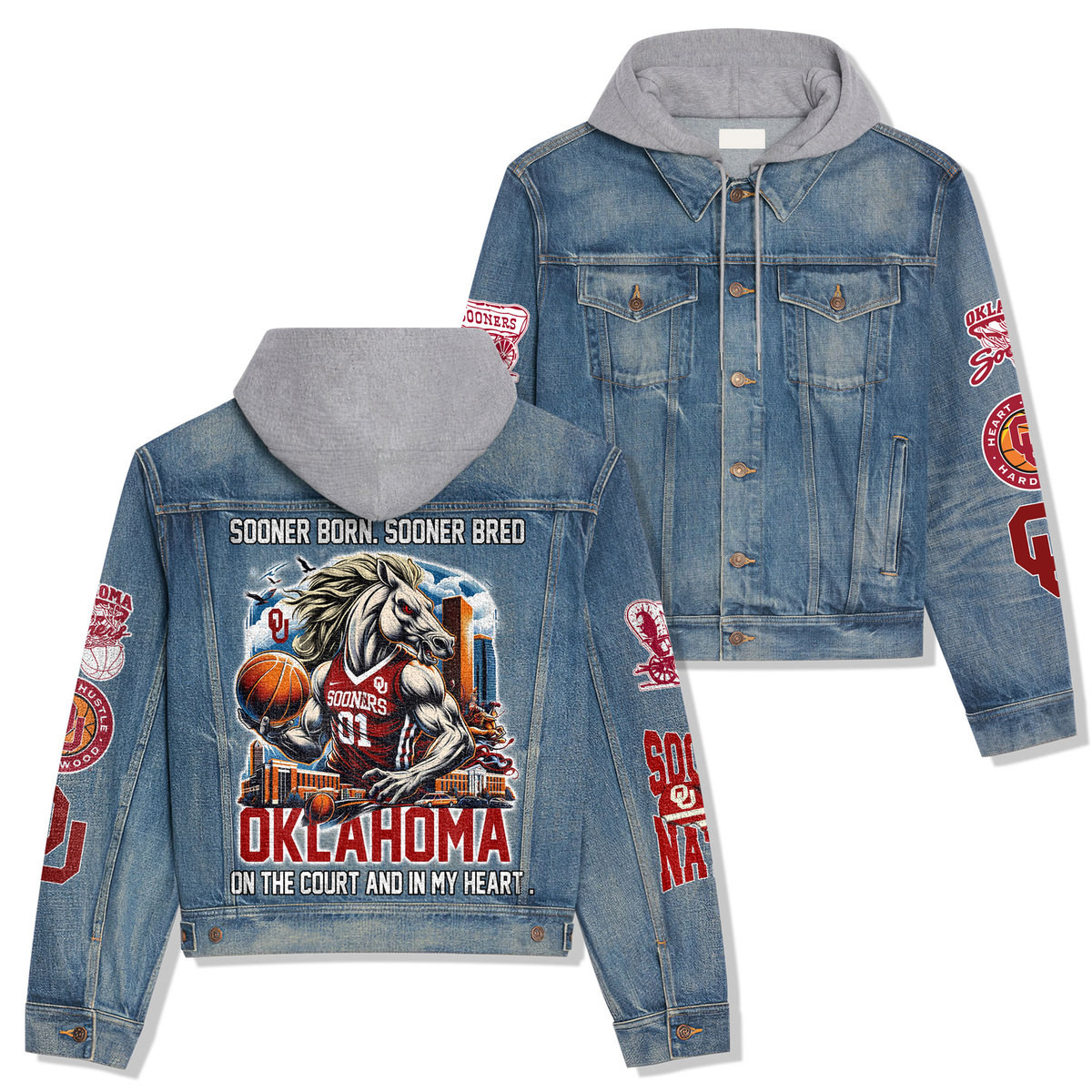 Okhoma Sooners Premium Hooded Denim Jacket  Affordable Fall Denim Jackets 2025