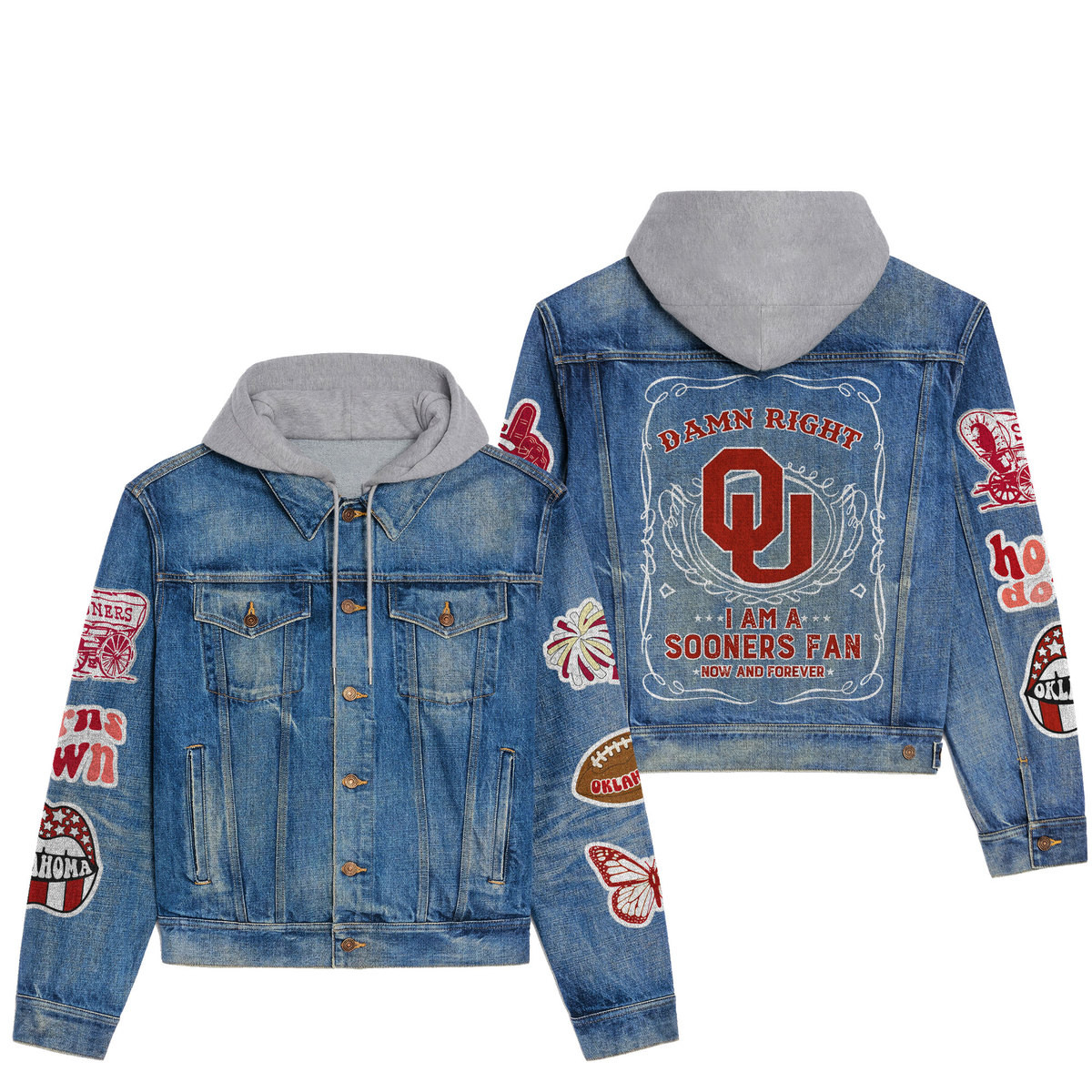 Okhoma Sooners Premium Hooded Denim Jacket For Men Women Collection Fall And Winter 2025