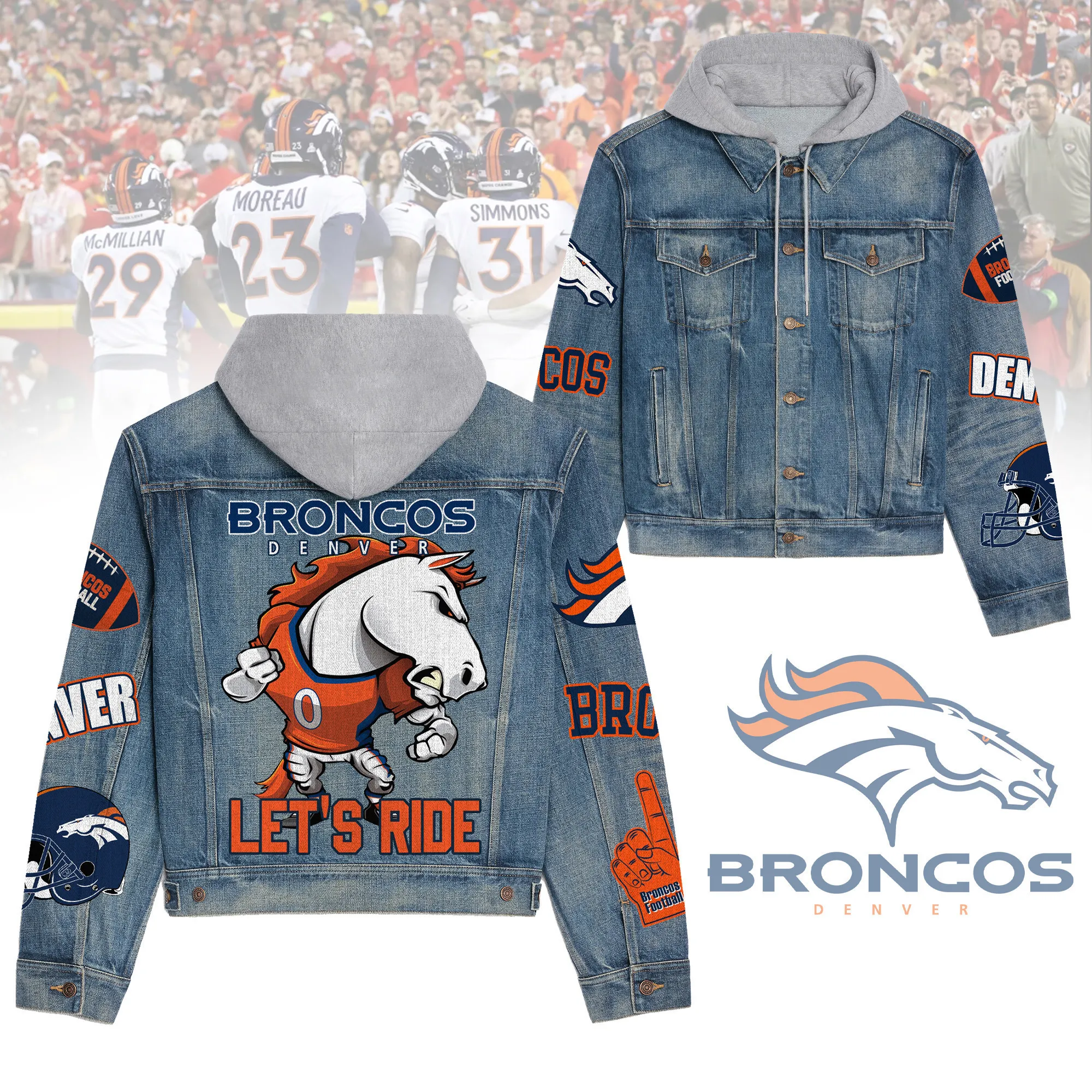 Denver Broncos Premium Hooded Denim Jacket