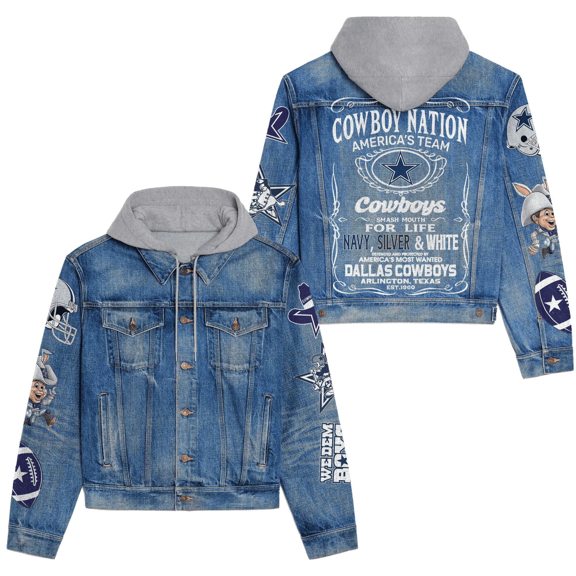Dallas Cowboys Premium Hooded Denim JacketOversized Streetwear Denim Jacket 2025