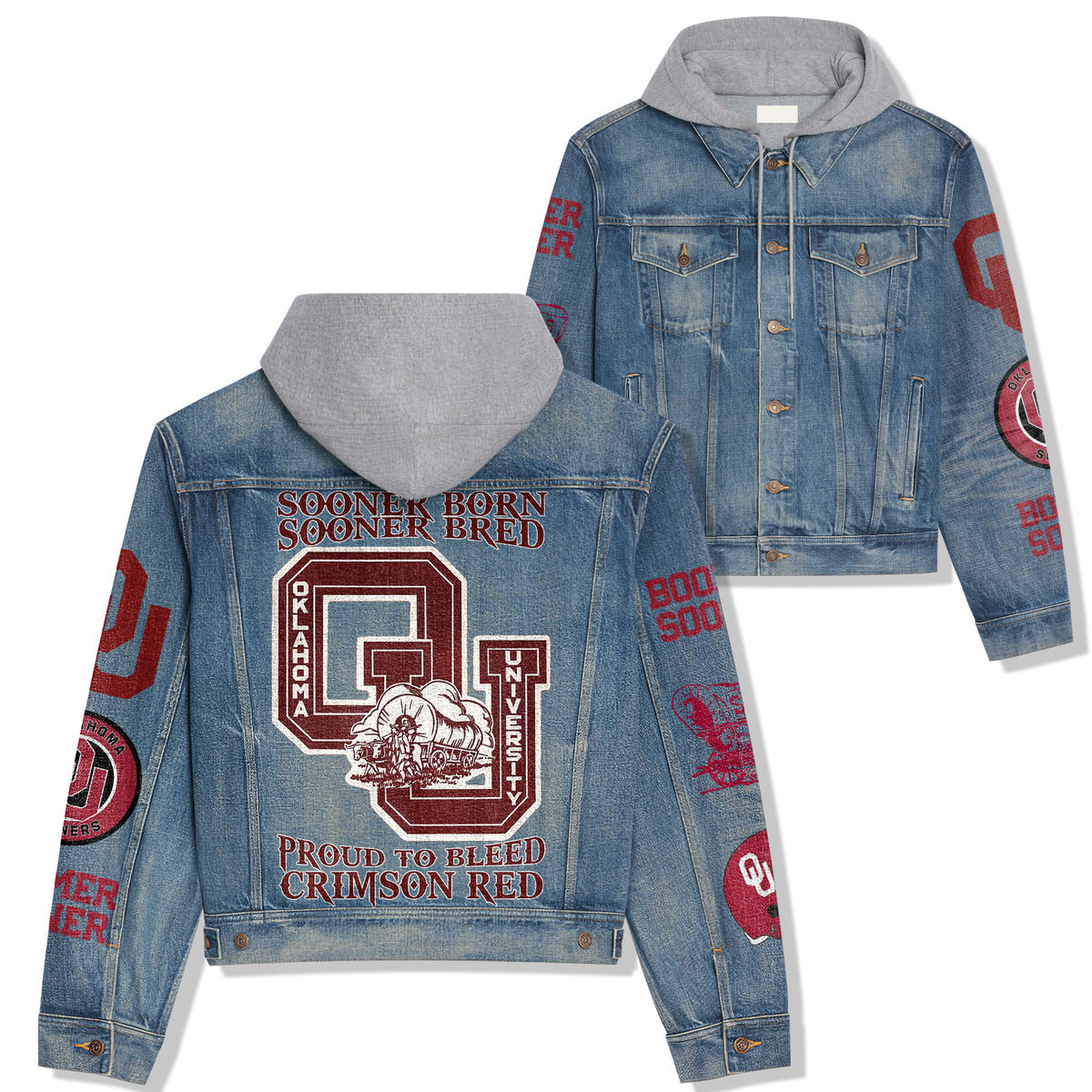 Okhoma Sooners Premium Hooded Denim Jacket