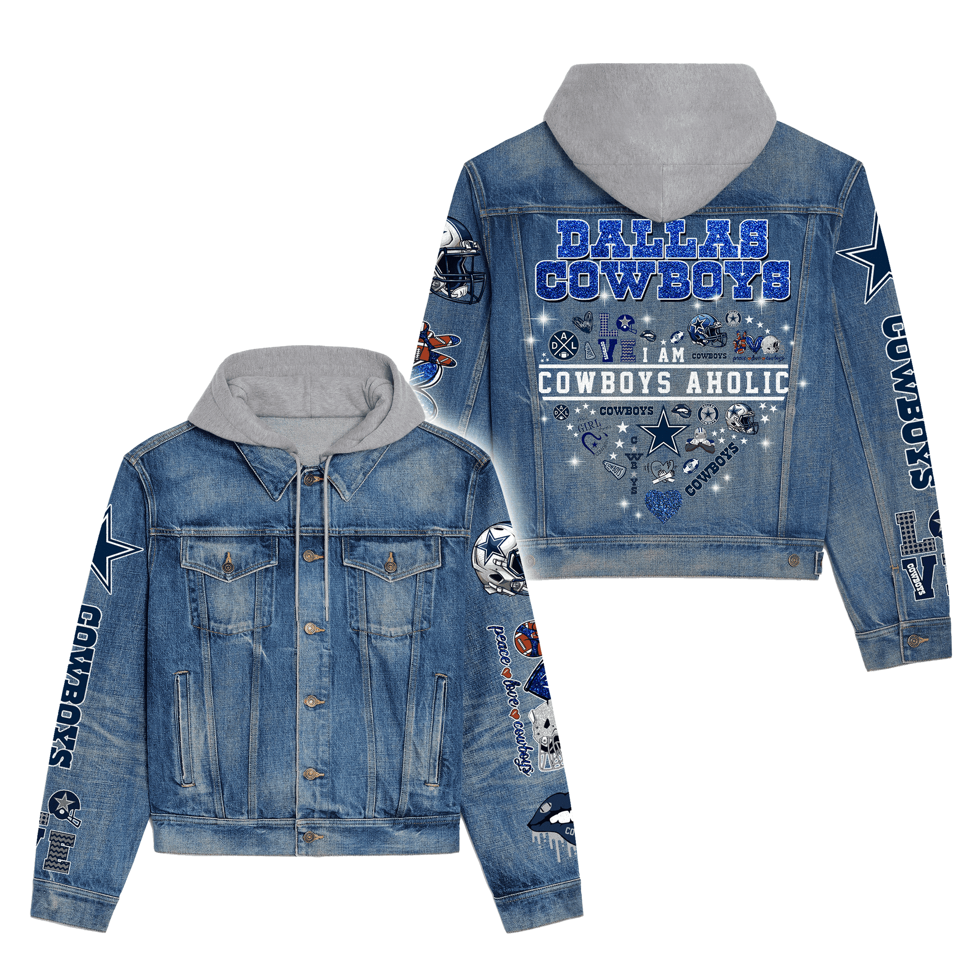 Dallas Cowboys Premium Hooded Denim Jacket  Affordable Fall Denim Jackets 2025