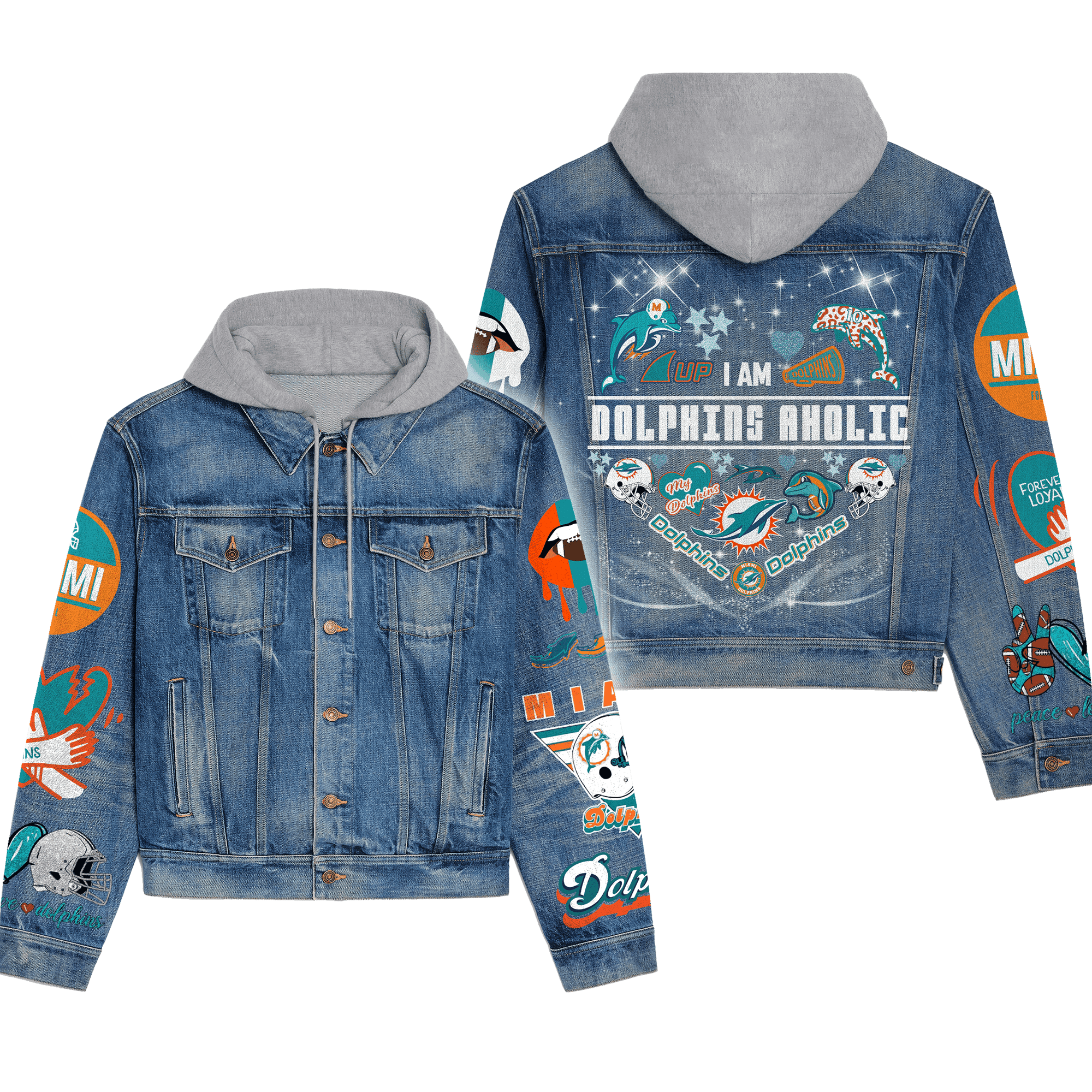 Miami Dolphins Premium Hooded Denim Jacket  Affordable Fall Denim Jackets 2025