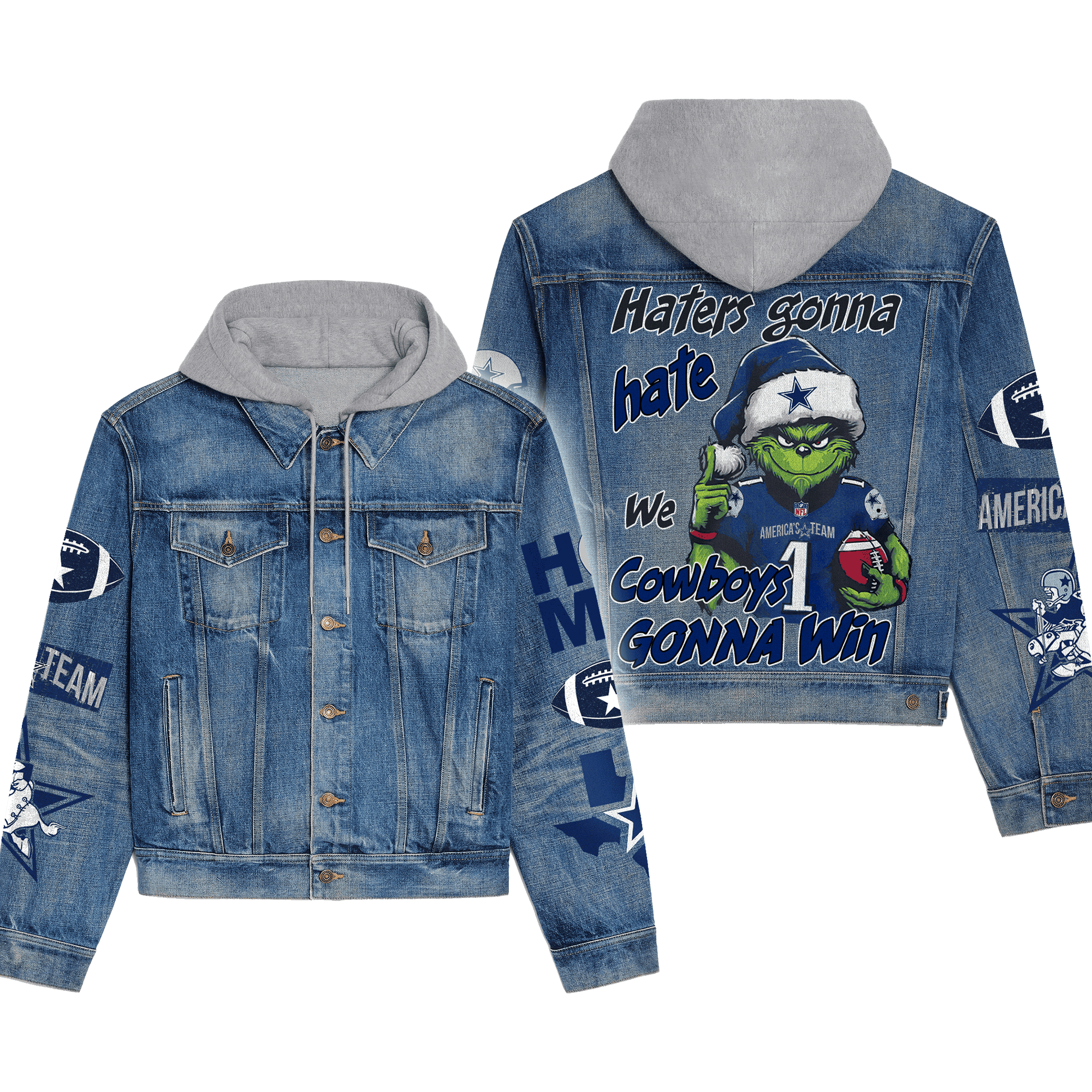 Dallas Cowboys Premium Hooded Denim Jacket Plus Size Fall Denim Jackets