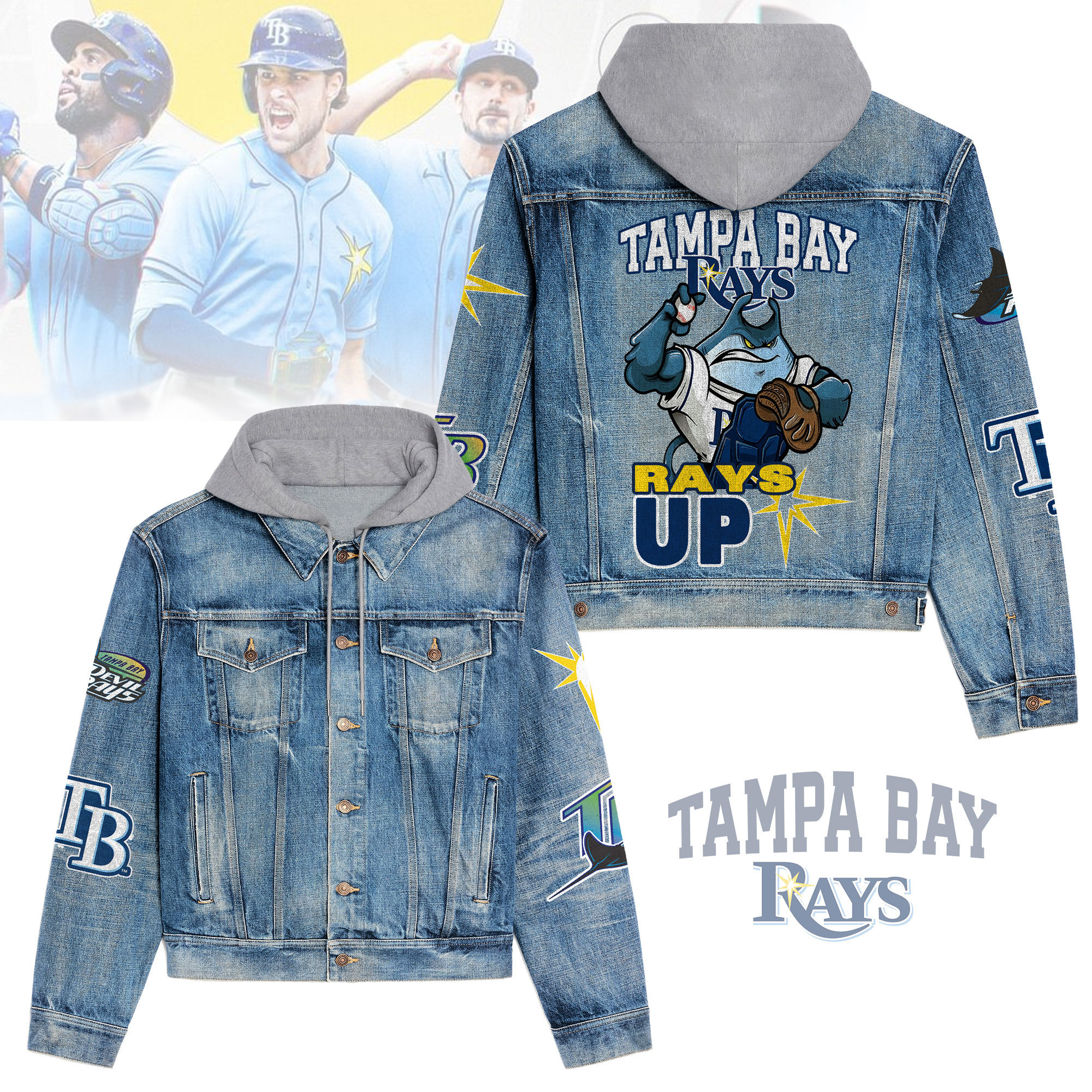 Tampa Bay Rays Premium Hooded Denim Jacket  Affordable Fall Denim Jackets 2025