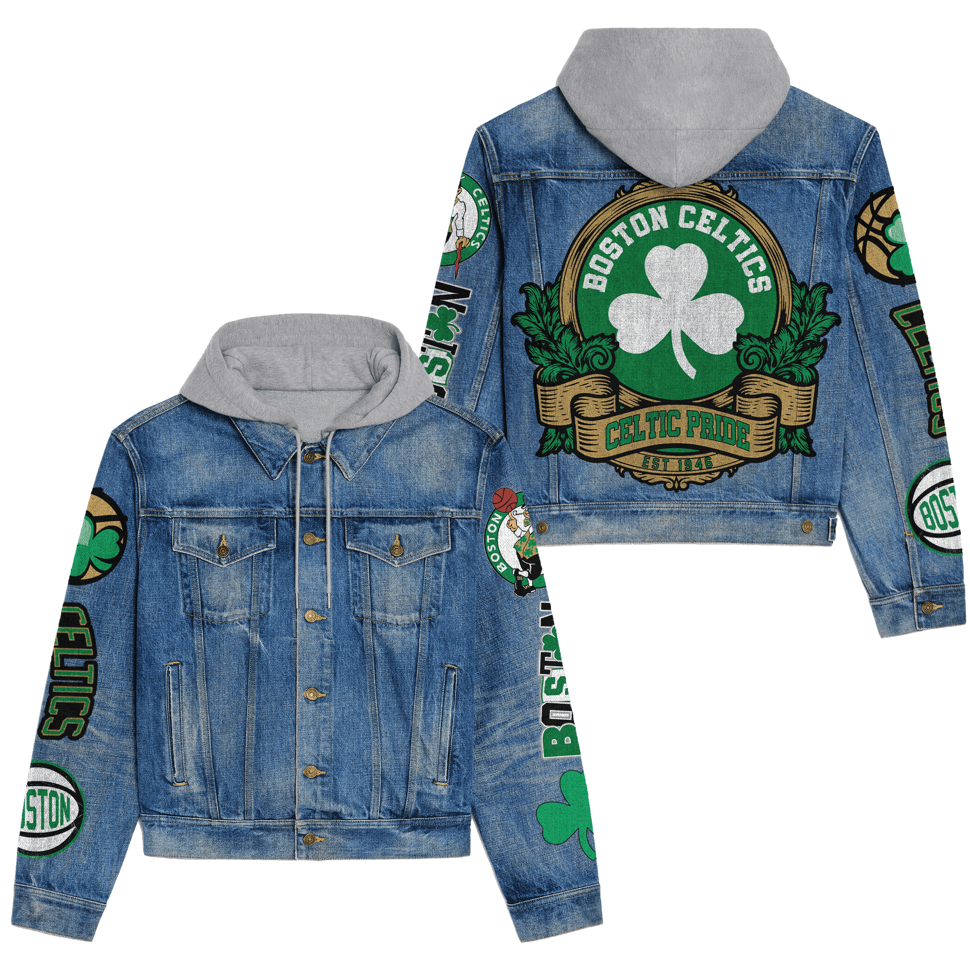 Boston Celtics Premium Hooded Denim Jacket