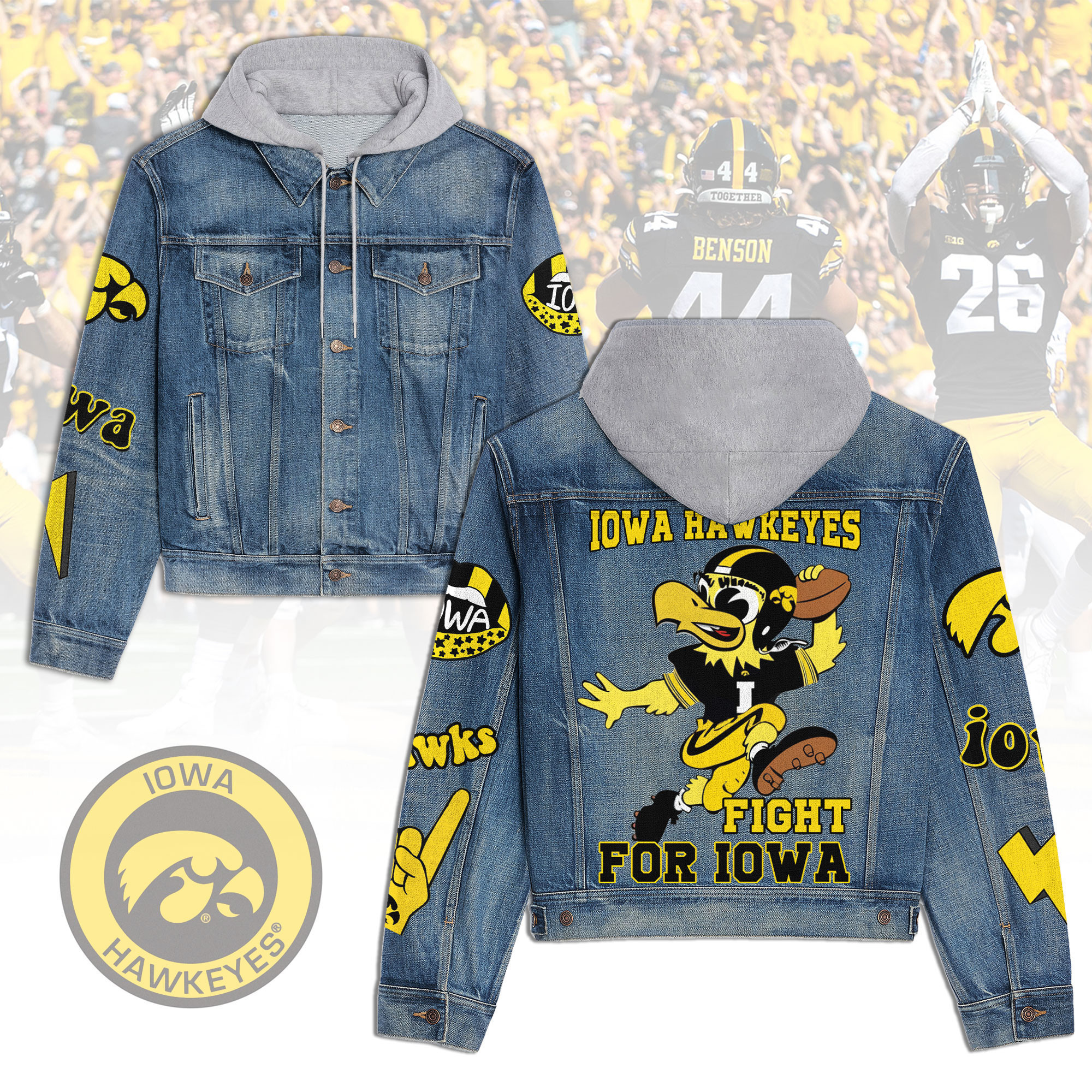 Iowa Hawkeyes Premium Casual Fall Hooded Denim Jackets For Men Women New Collection