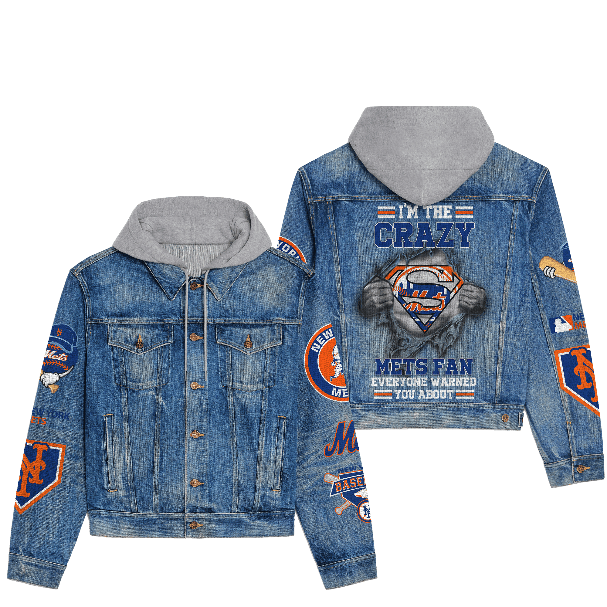 New York Mets Premium Hooded Denim Jacket New Collection