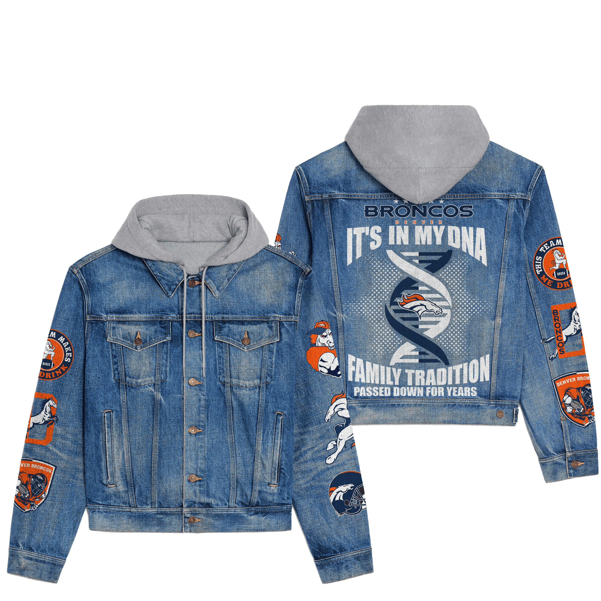 Denver Broncos Premium Casual Fall Hooded Denim Jackets For Men Women New Collection