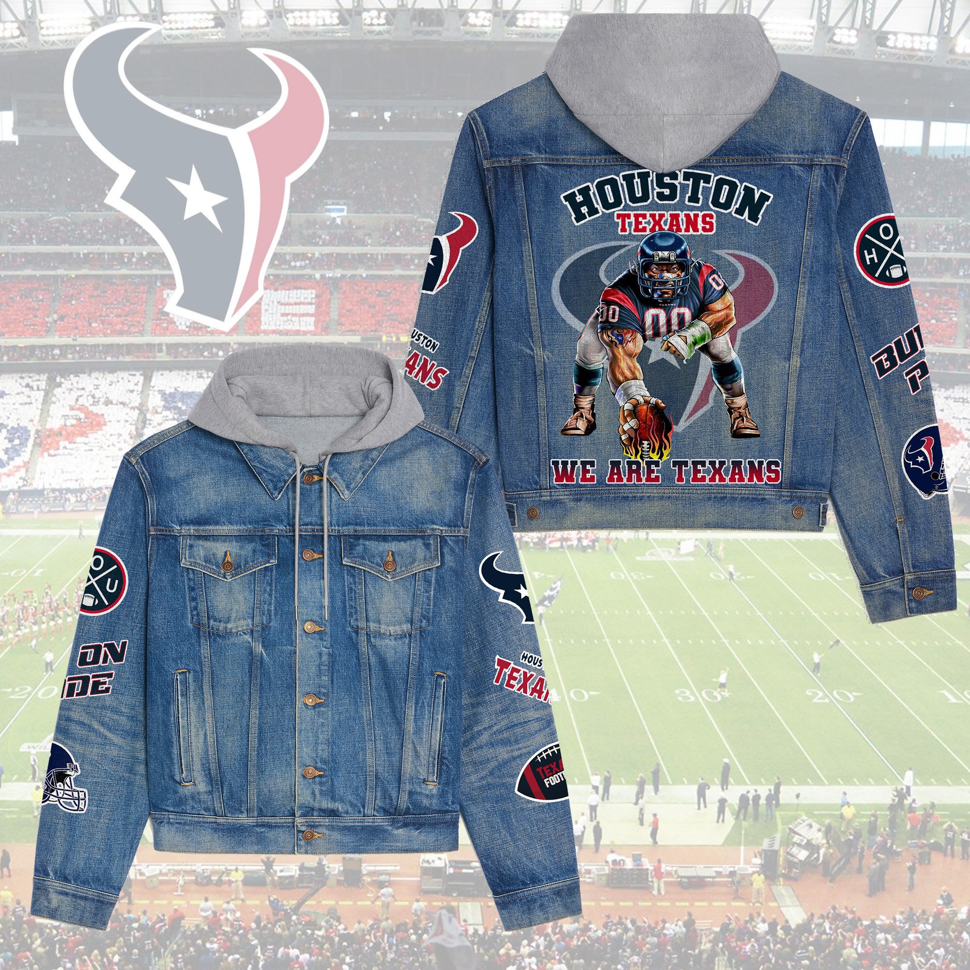 Houston Texans Premium Hooded Denim Jacket Fall Outerwear 2025 For Men Women