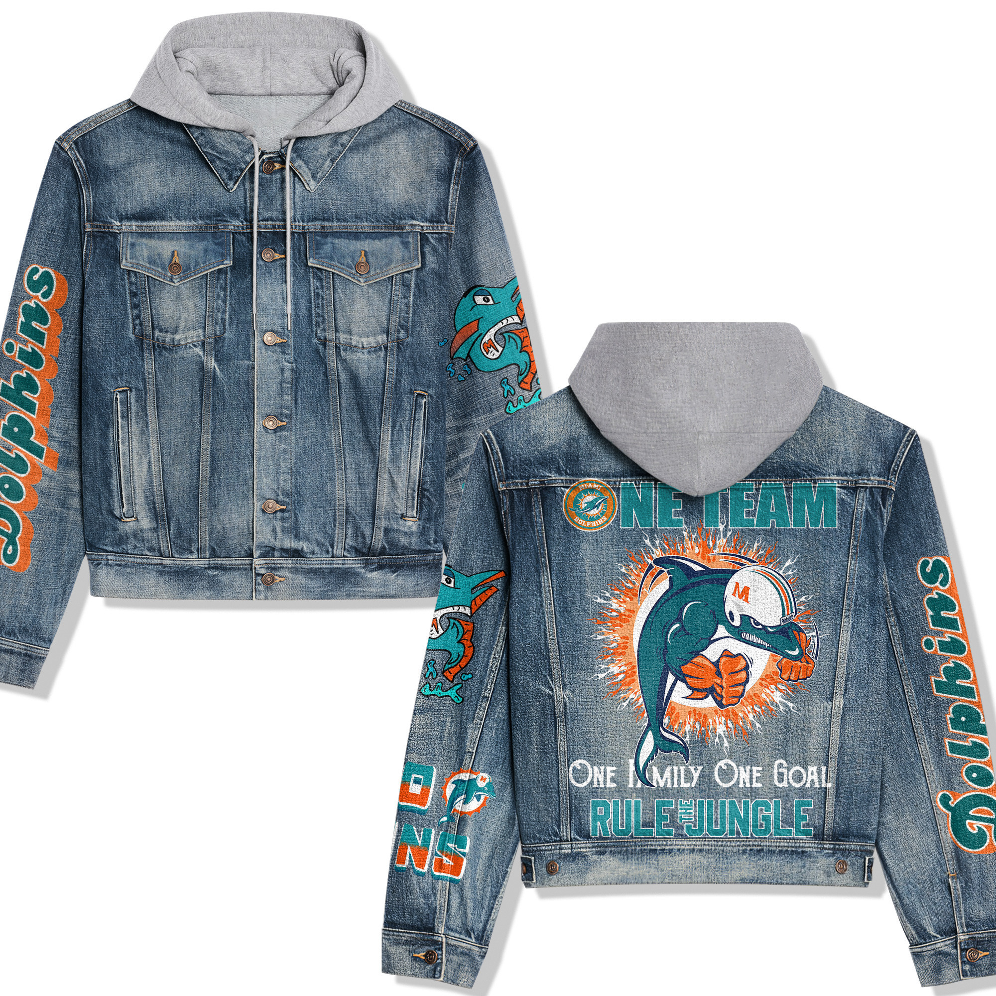 Miami Dolphins Premium Casual Fall Hooded Denim Jackets For Men Women