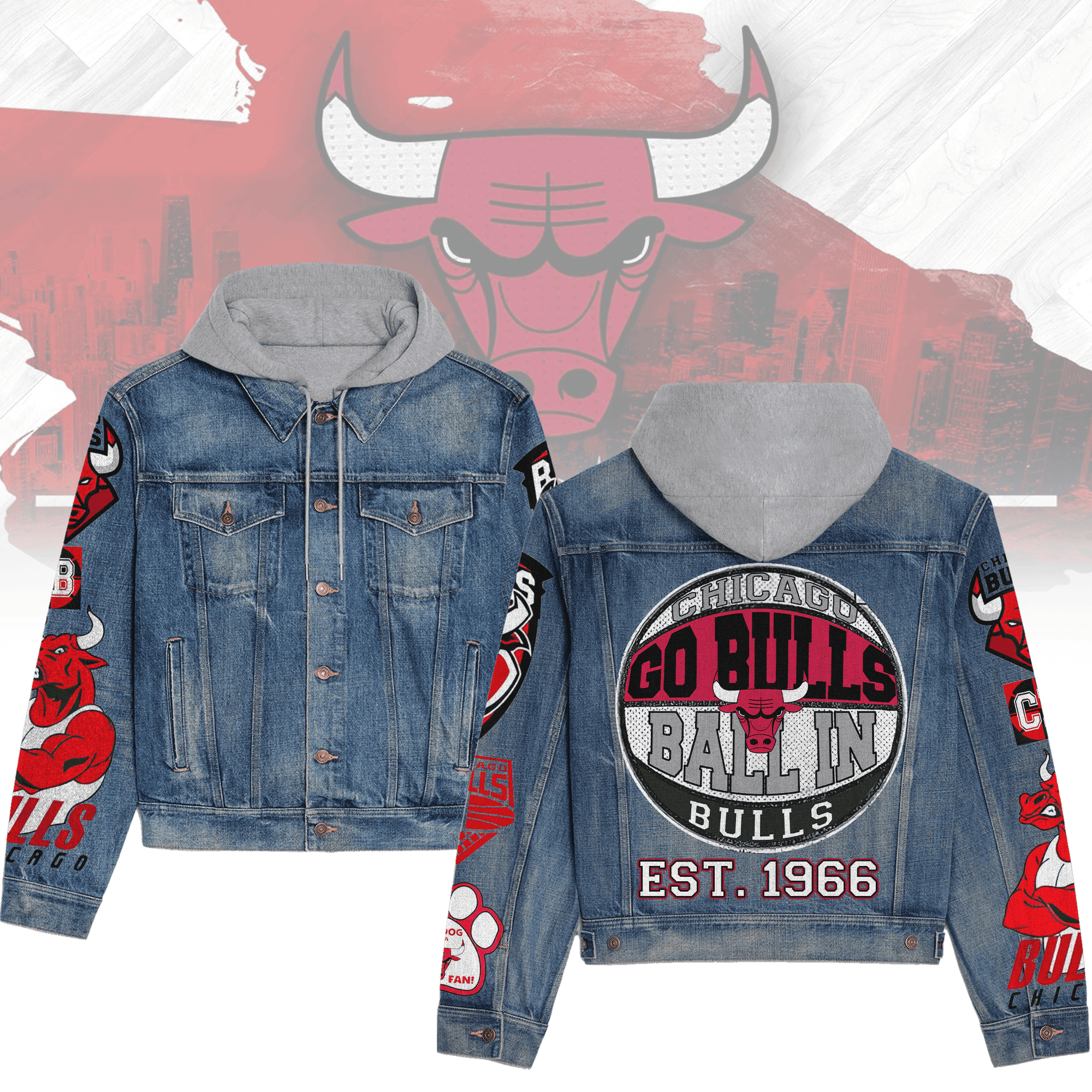 Chicago Bulls Premium Hooded Denim Jacket New Collection