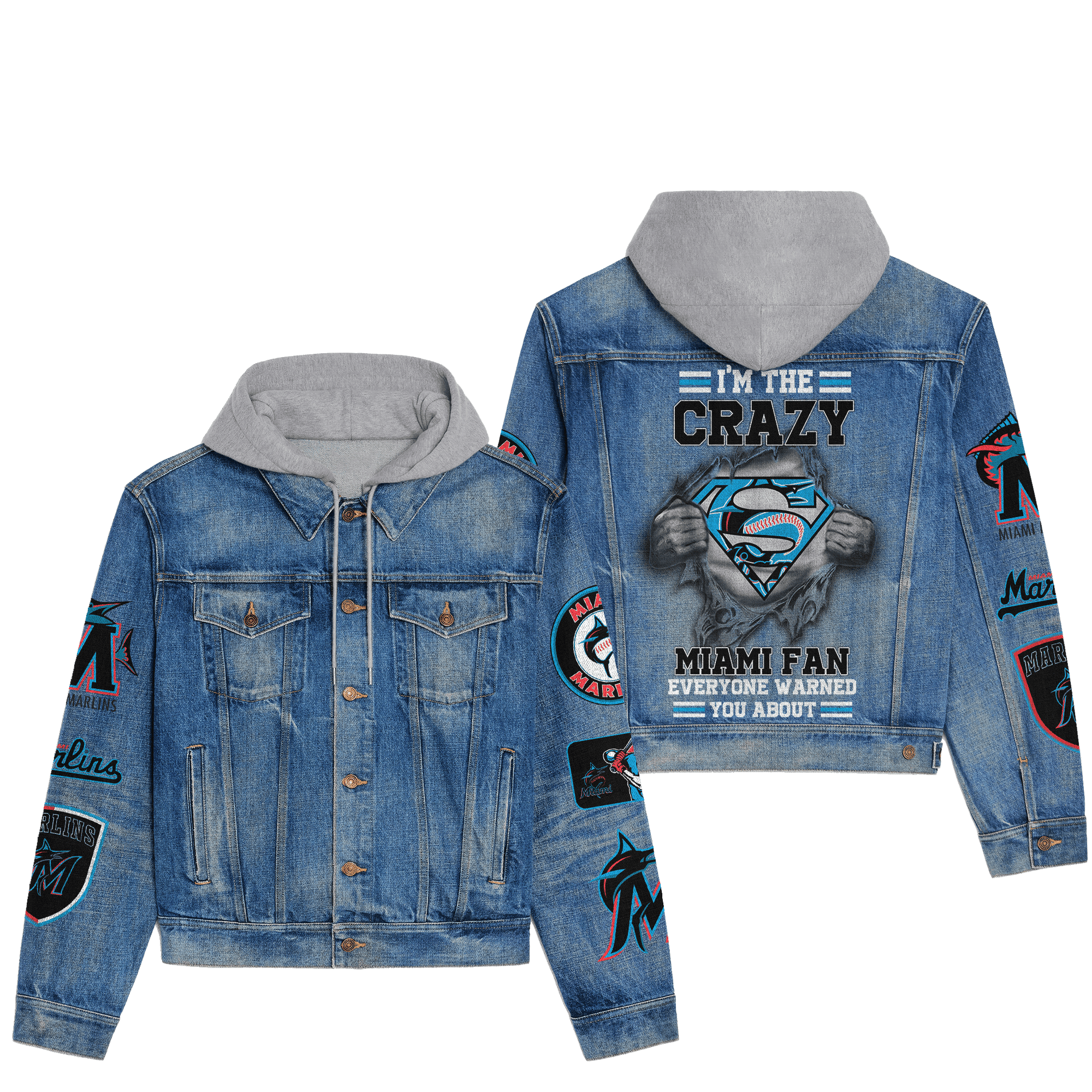 Miami Marlins Premium Hooded Denim Jacket For Men Women Collection Fall And Winter 2025