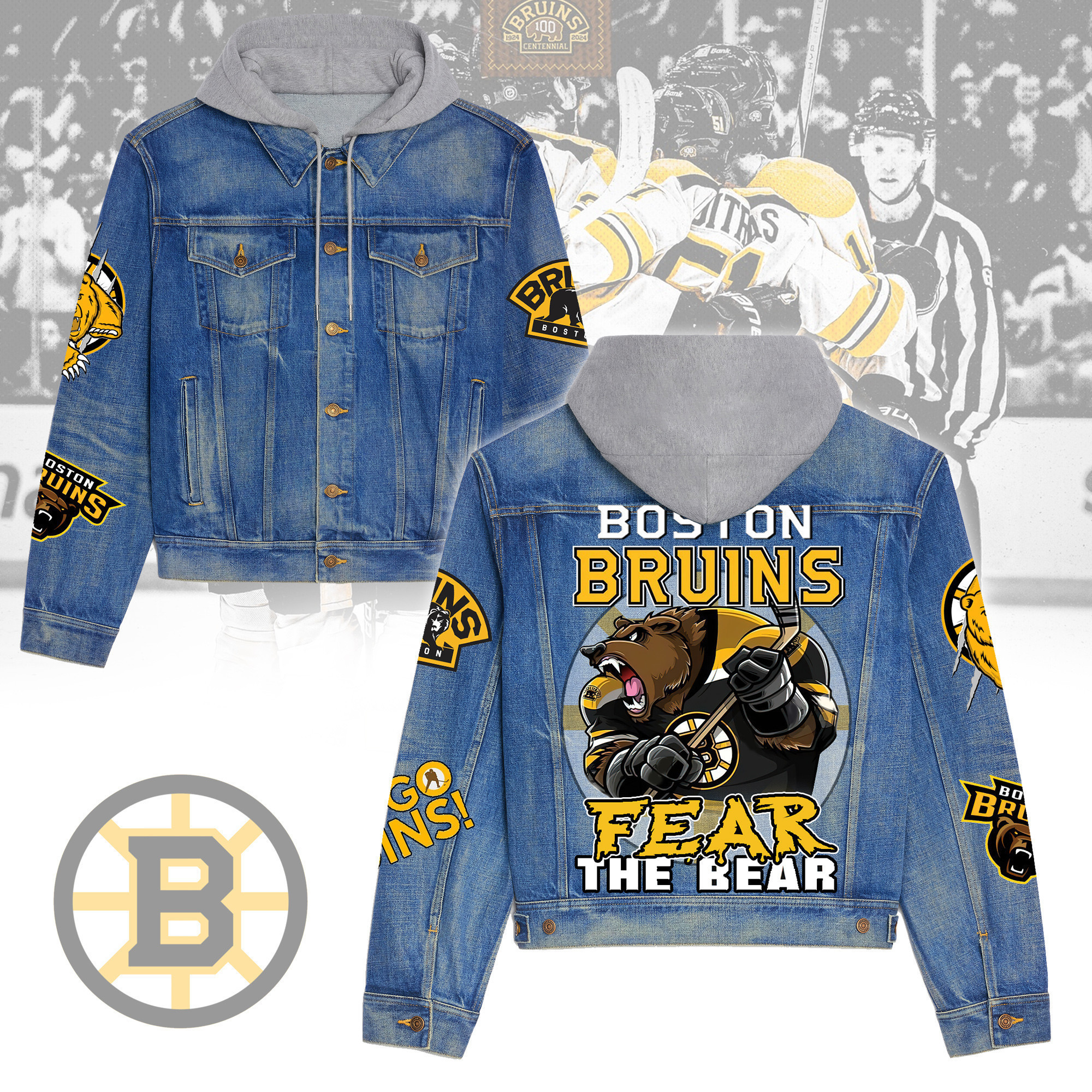 Boston Bruins Premium Hooded Denim Jacket Premium Sports Style Jacket For Fans