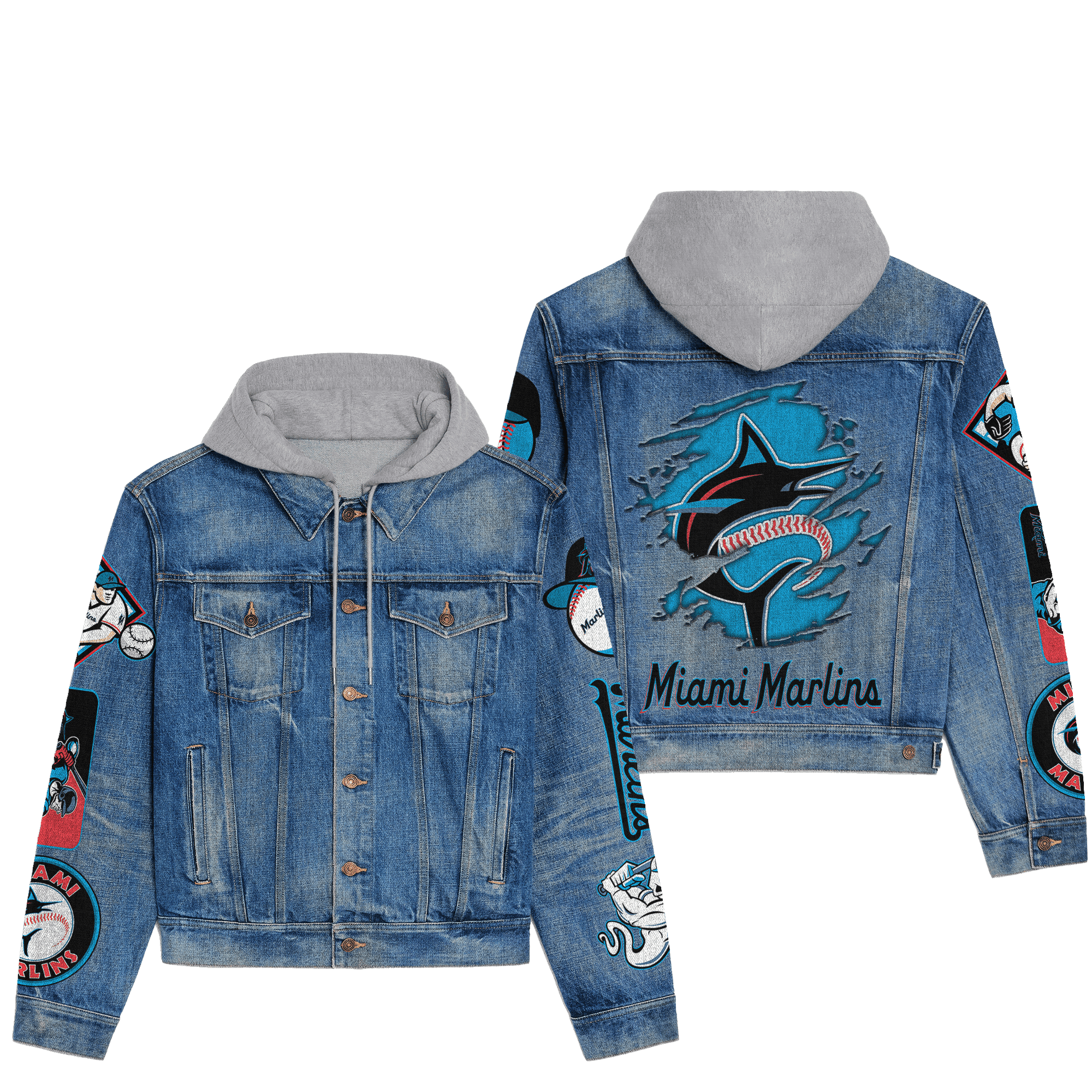 Miami Marlins Premium Hooded Denim Jacket New Collection