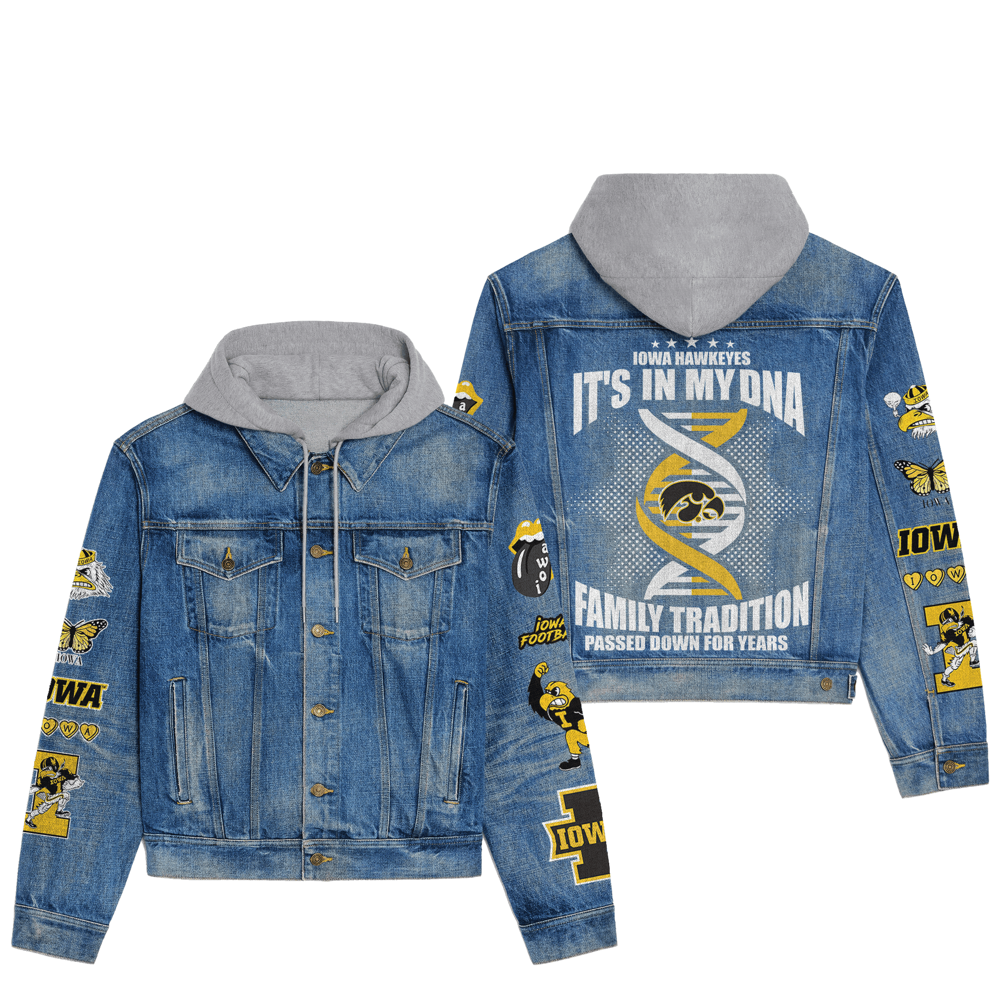 Iowa Hawkeyes Premium Hooded Denim Jacket For Men Women Collection Fall And Winter 2025