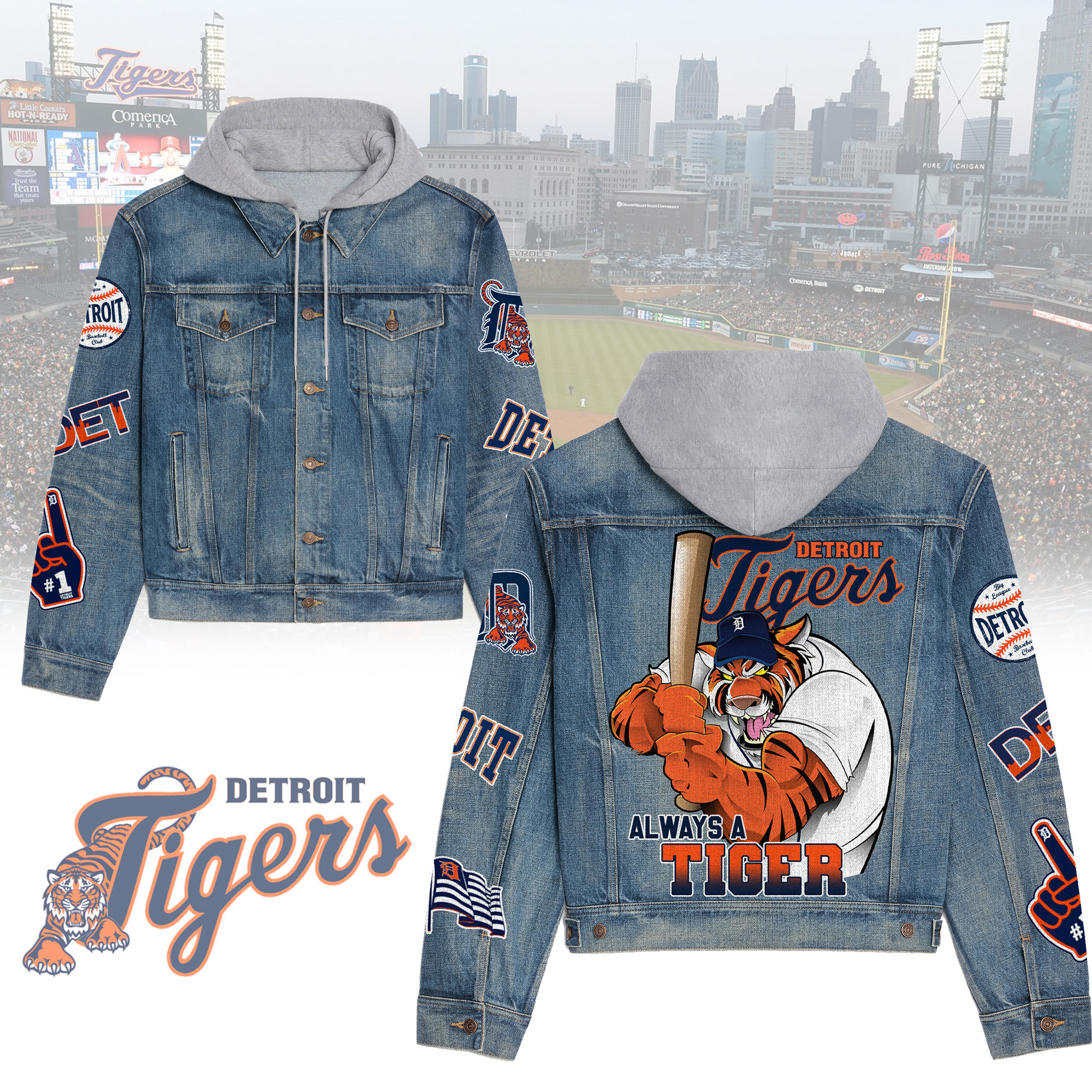 Detroit Tigers Premium Hooded Denim Jacket For Men Women Collection Fall And Winter 2025