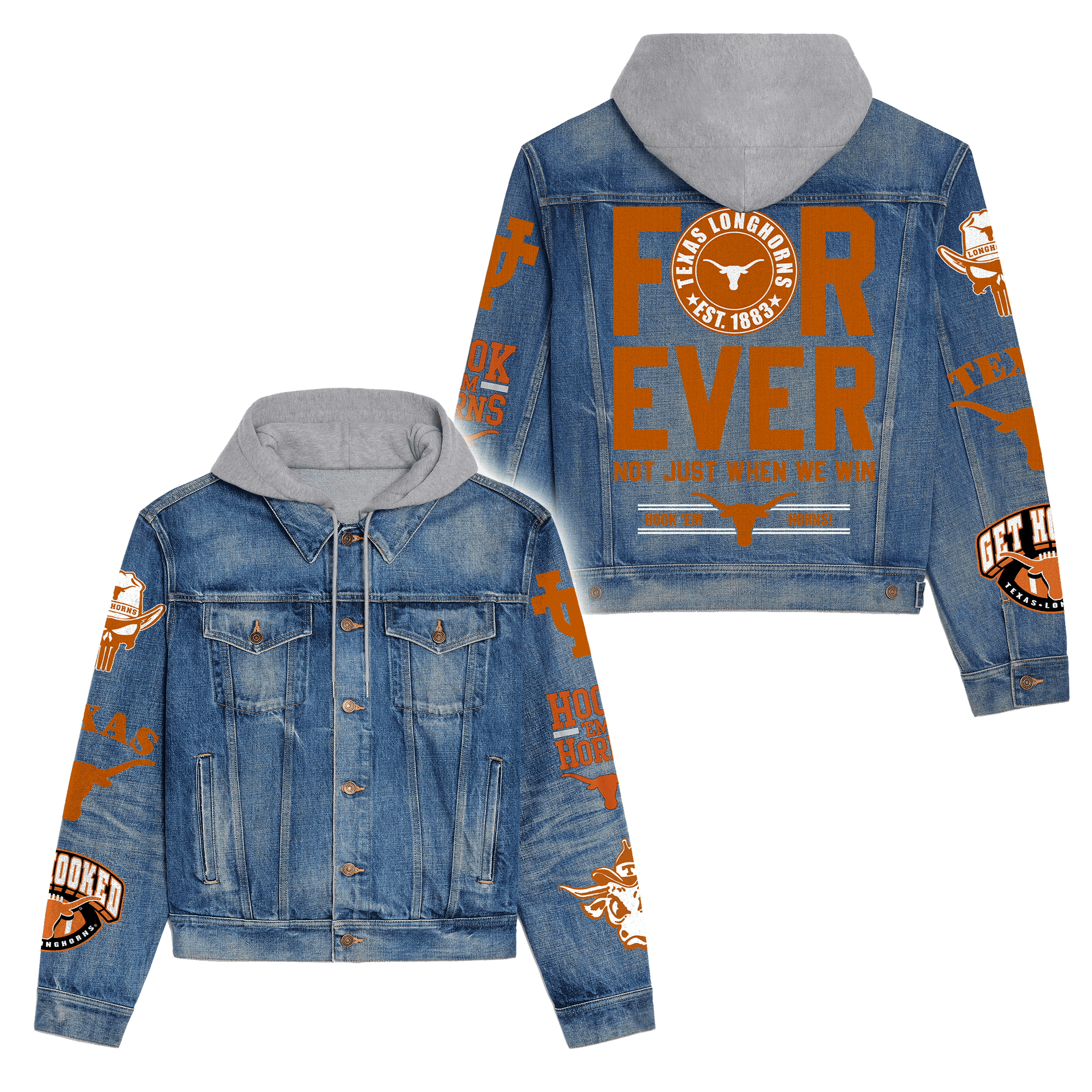 Texas Longhornspremium Hooded Denim Jacket  Affordable Fall Denim Jackets 2025