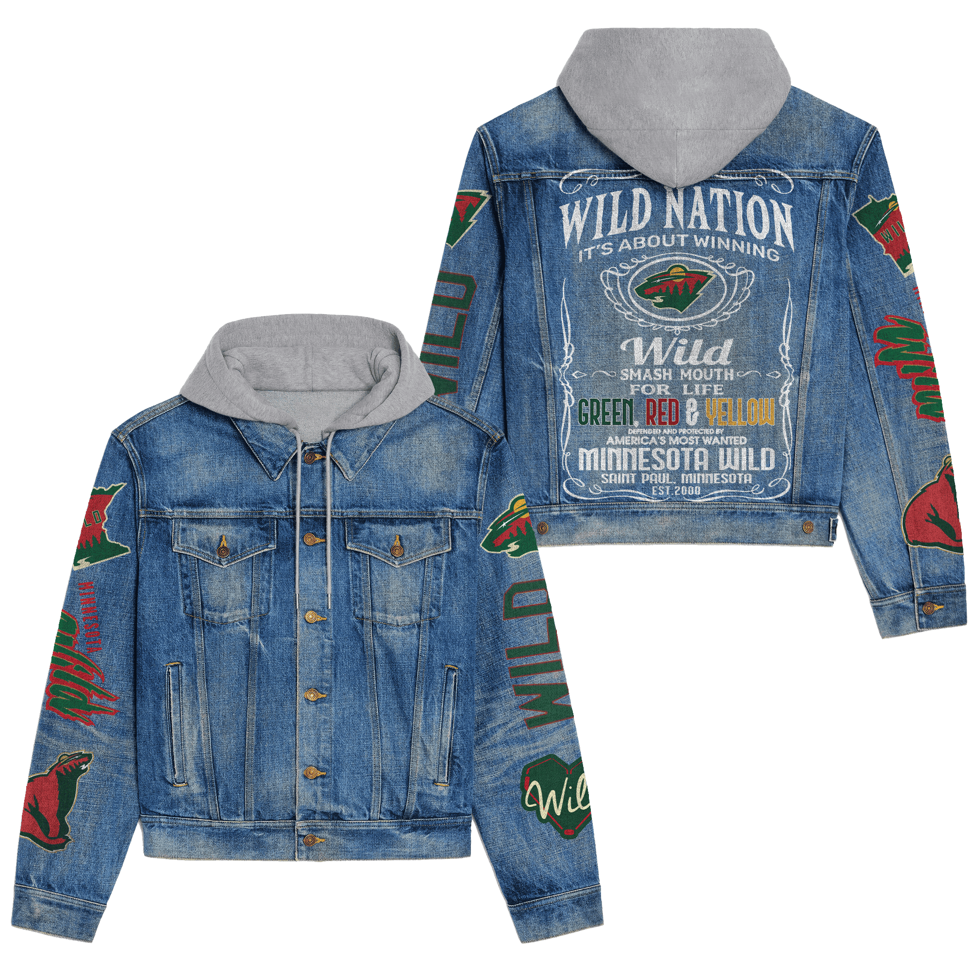 Minnesota Wild Premium Hooded Denim Jacket