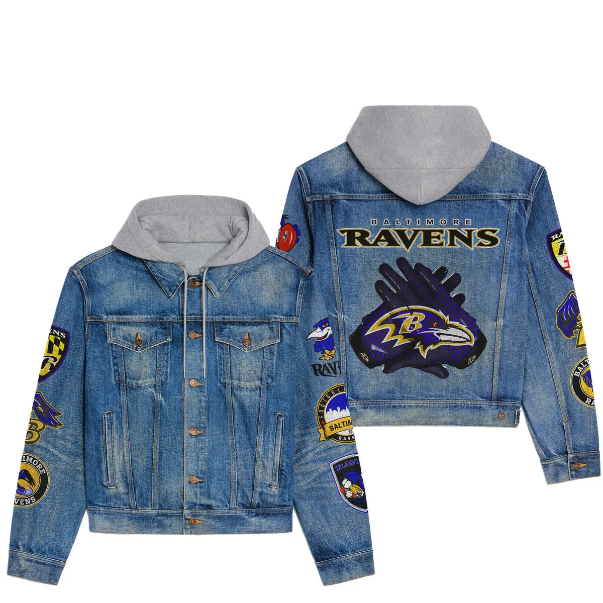 Baltimore Ravens Premium Hooded Denim Jacket  Affordable Fall Denim Jackets 2025