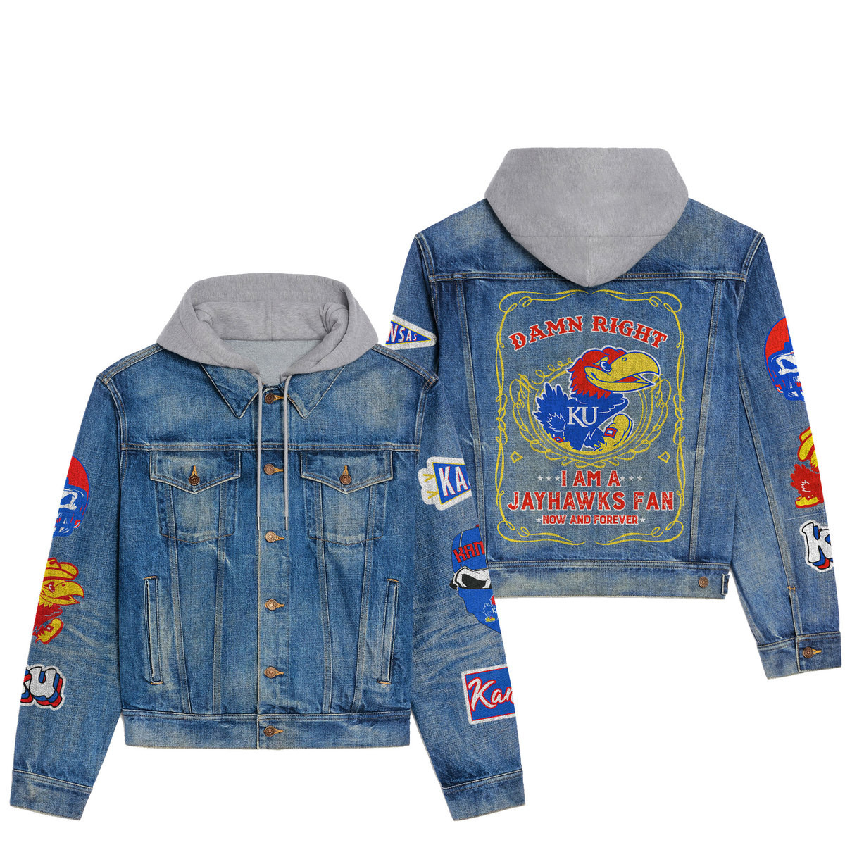 Kansas Jayhawks Premium Hooded Denim Jacket  Affordable Fall Denim Jackets 2025