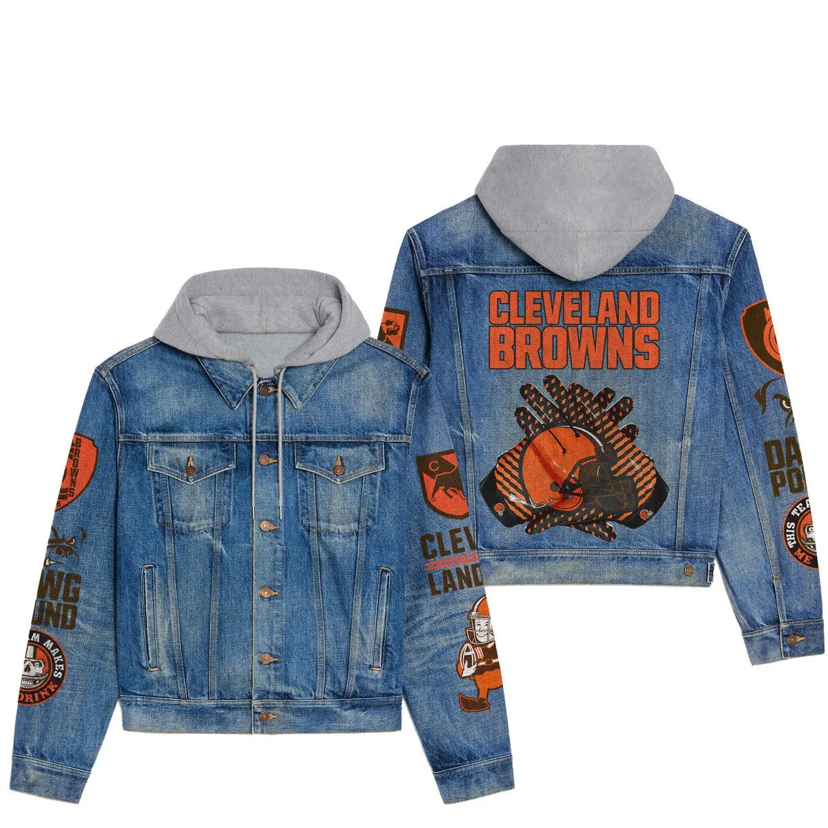 Cleveland Browns Premium Hooded Denim Jacket  Affordable Fall Denim Jackets 2025