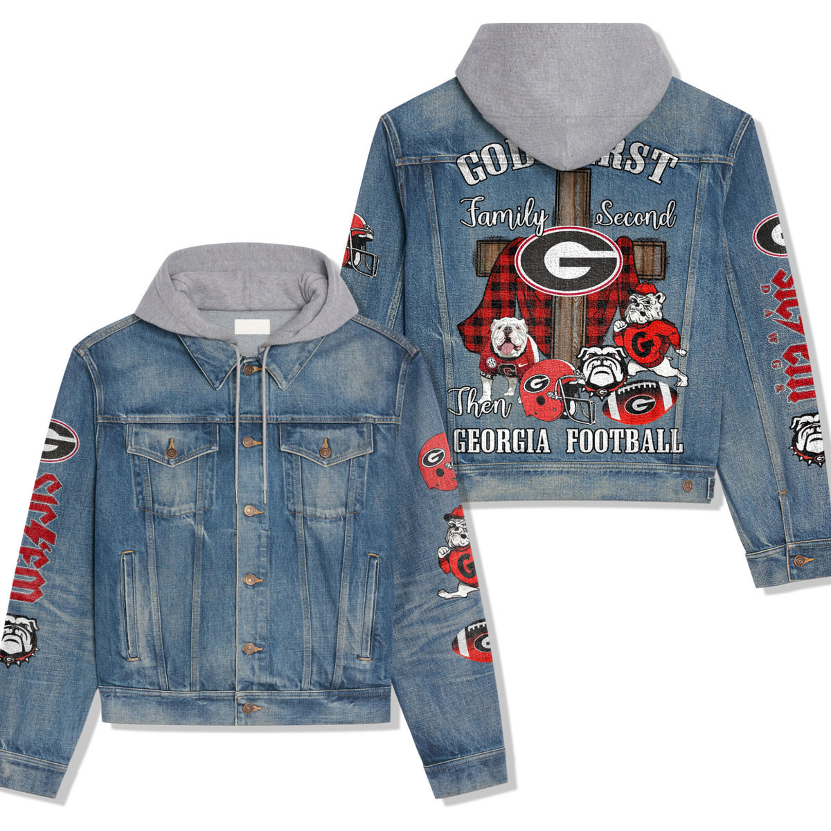 Georgia Bulldogs Premium Hooded Denim Jacket  Affordable Fall Denim Jackets 2025