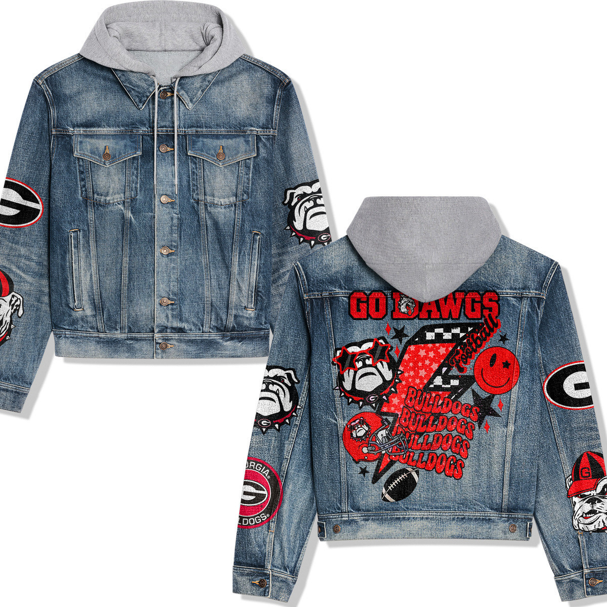 Georgia Bulldogs Premium Hooded Denim JacketOversized Streetwear Denim Jacket 2025