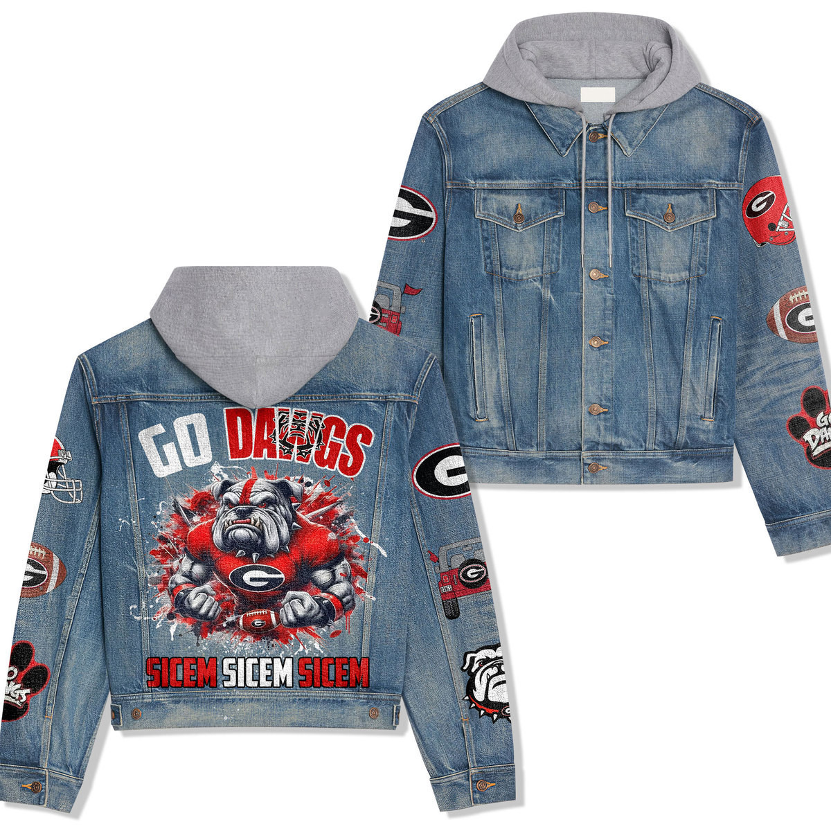 Georgia Bulldogs Premium Casual Fall Hooded Denim Jackets For Men Women